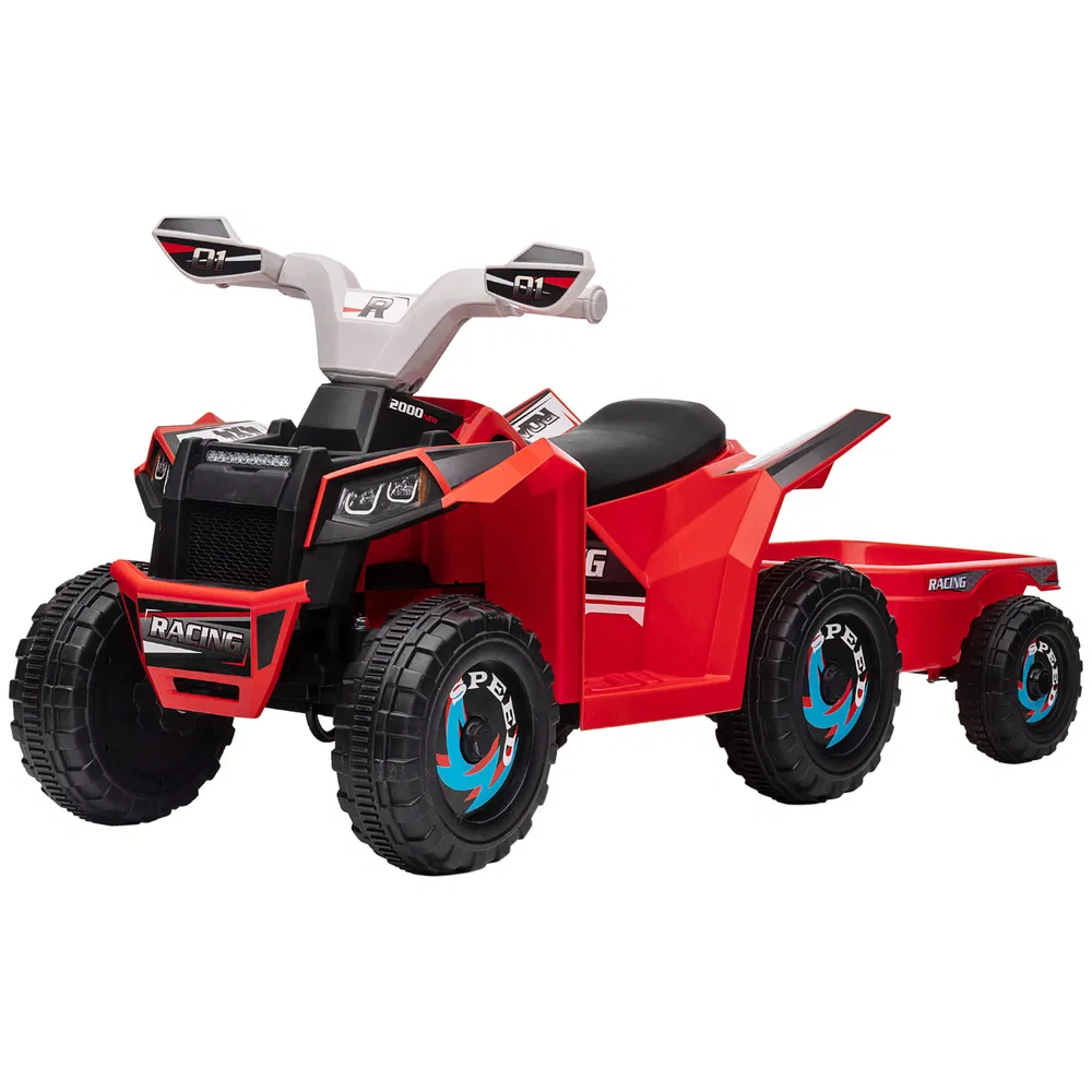 6V Electric Toy Car with Back Trailer, Forward Backward, Wear-Resistant Wheels for Ages 18-36 Months, Red photo 2