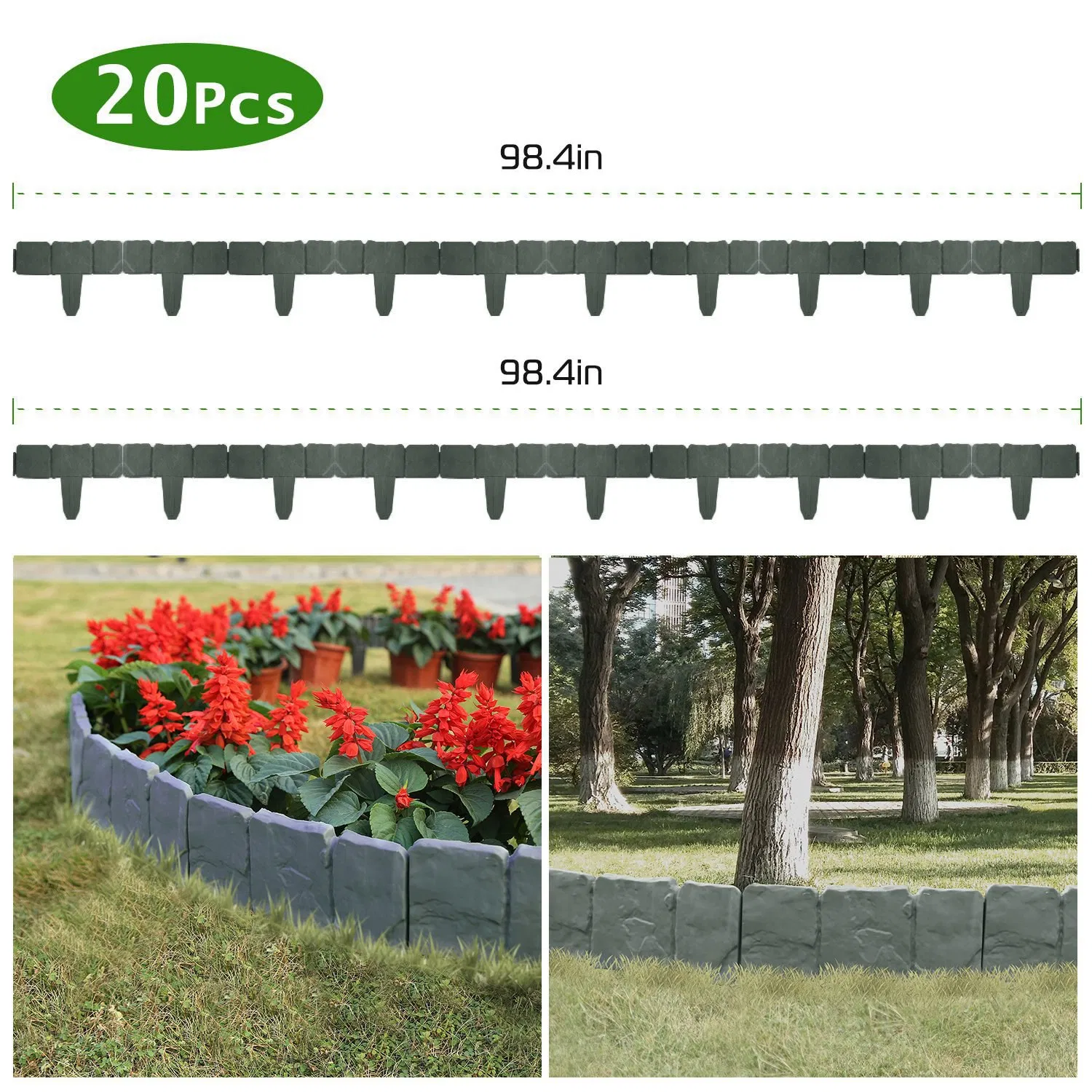20 PCS Cobbled Stone Effect Plastic Garden Lawn Border Edging photo 1