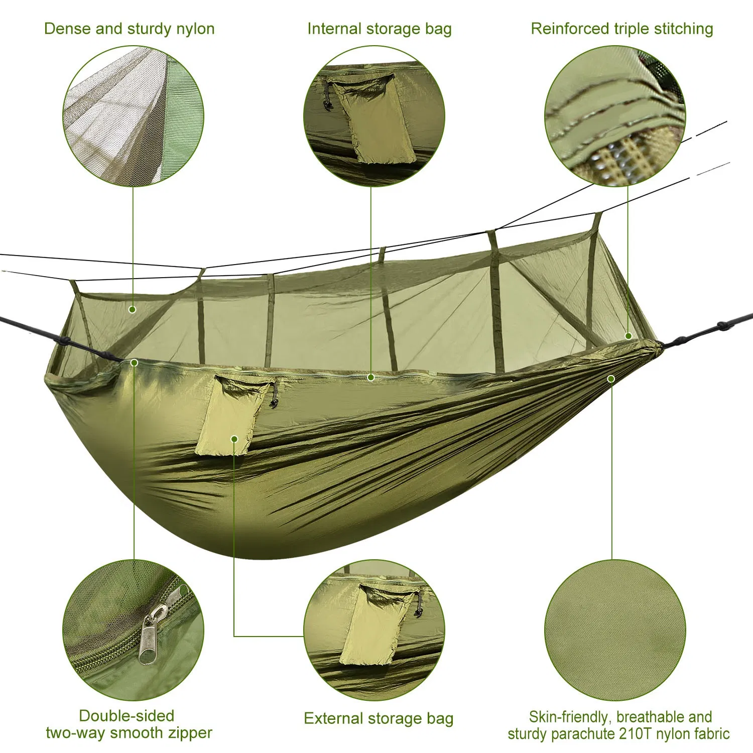 600lbs Load 2 Persons Hammock w/Mosquito Net Outdoor Hiking Camping Hommock Portable Nylon Swing Hanging Bed w/ Strap Hook Carry Bag photo 3