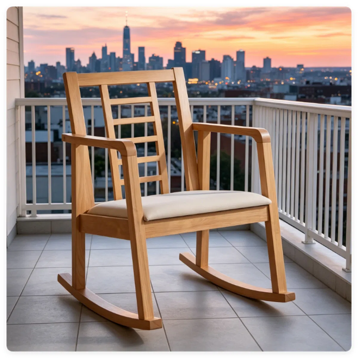 Heavy-Duty Solid Wood Rocking Chair, Ergonomic Accent Armchair with Breathable Ladder Back for Indoor Relaxation-Natural photo 8