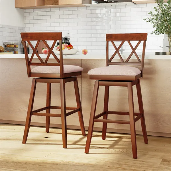 2-Pack 29" Swivel Bar Stools - Solid Rubber Wood Frame, Ergonomic Curved Backrest photo 4