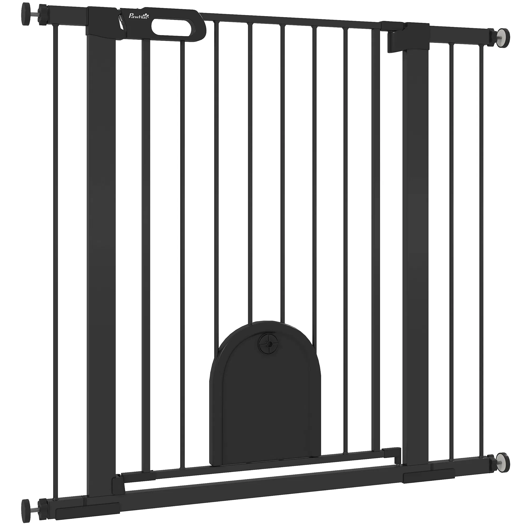 30"-41" Extra Wide Pet Gate Barrier with Small Door, 35"H Dog Gate with Safety Gate Barrier, Stair Pressure Fit, Black photo 1
