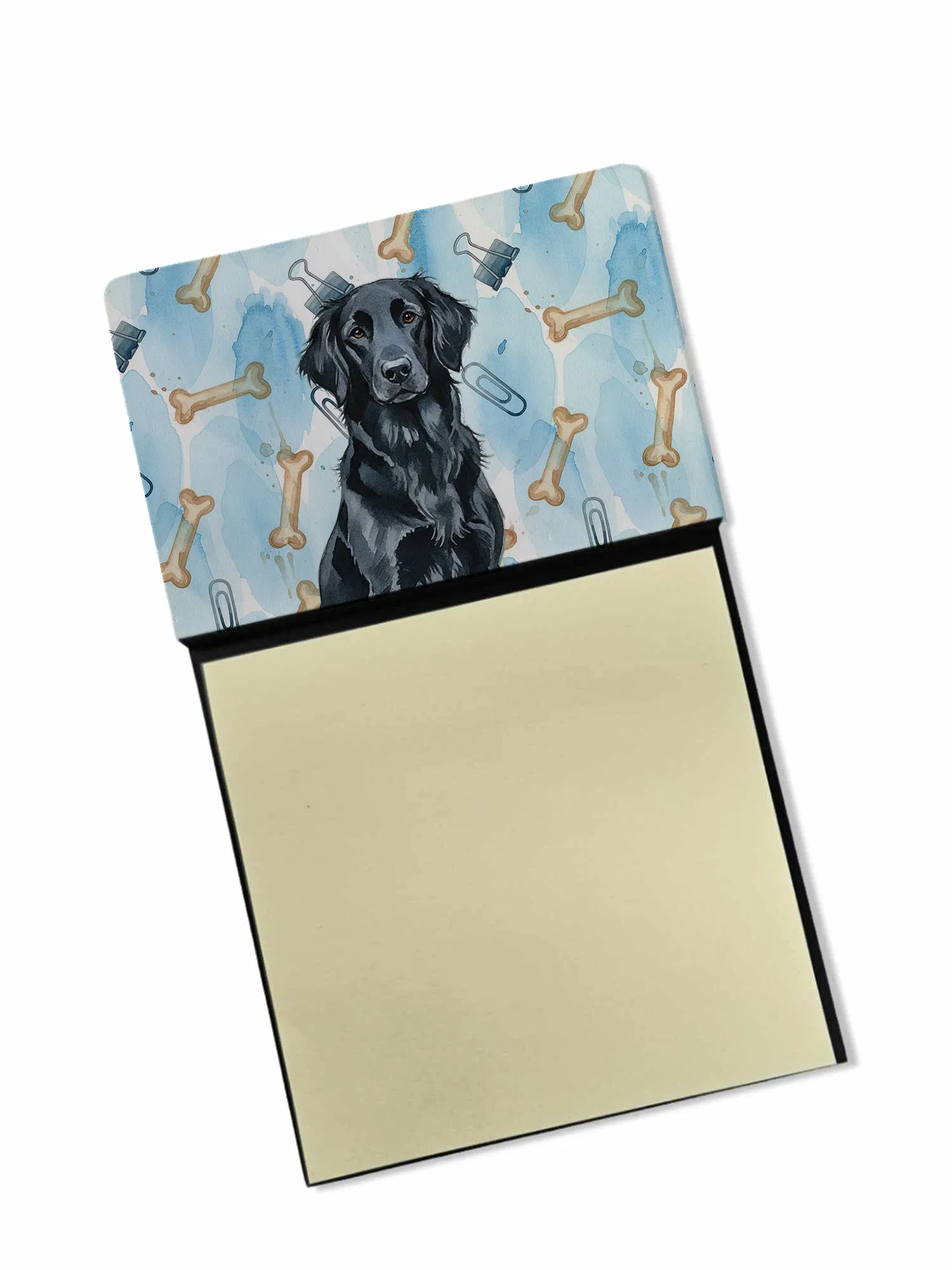 Black Flat-Coated Retriever Coworker Watercolor Sticky Note Holder Refillable Dispenser Desk Accessory 3x3 Pad Gift photo 1