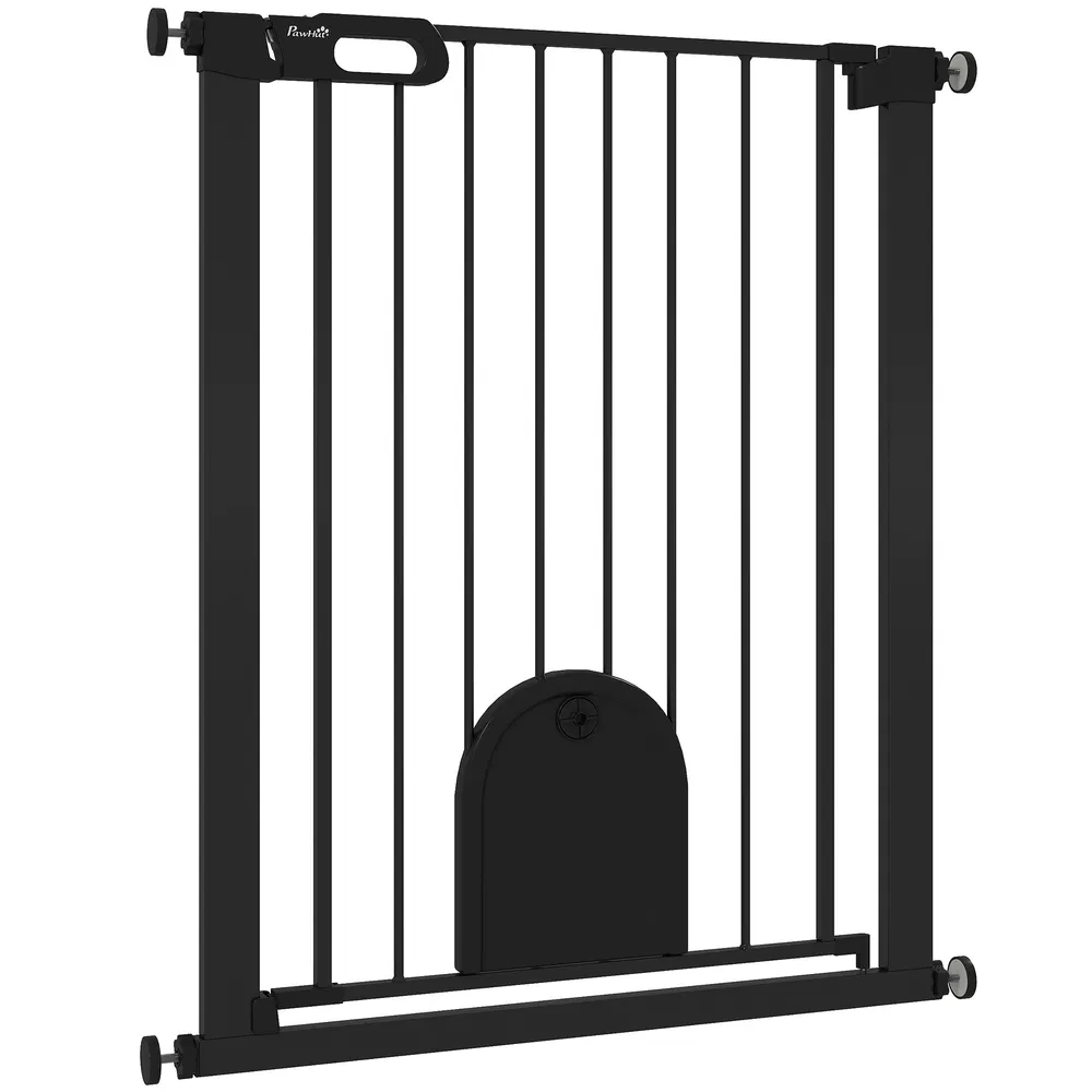 30"-32" Extra Wide Pet Gate Barrier with Small Door, 35"H Dog Gate with Safety Gate Barrier, Stair Pressure Fit, Black photo 2