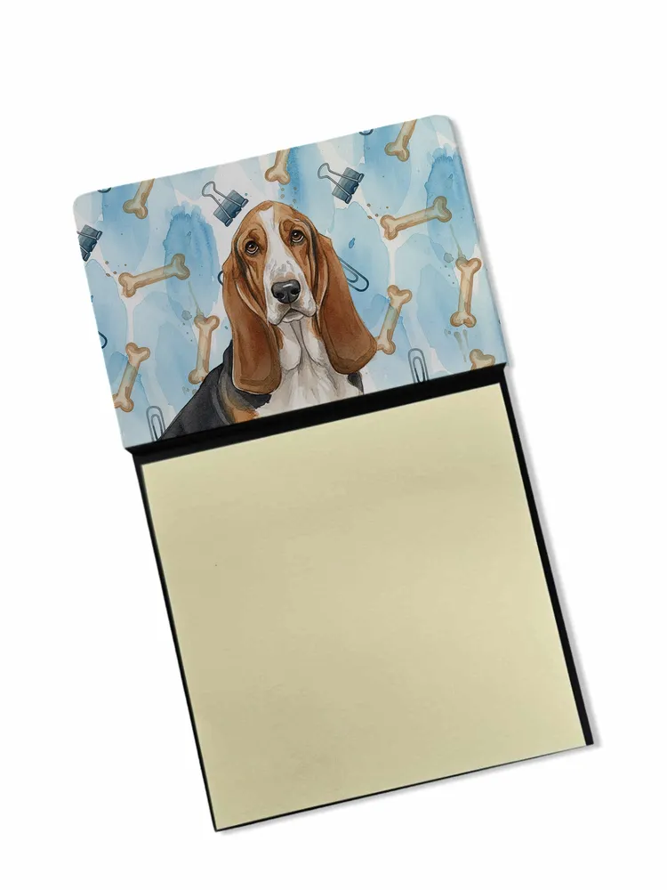 Tricolor and White Basset Hound Coworker Watercolor Sticky Note Holder Refillable Dispenser Desk Accessory 3x3 Pad Gift photo 8