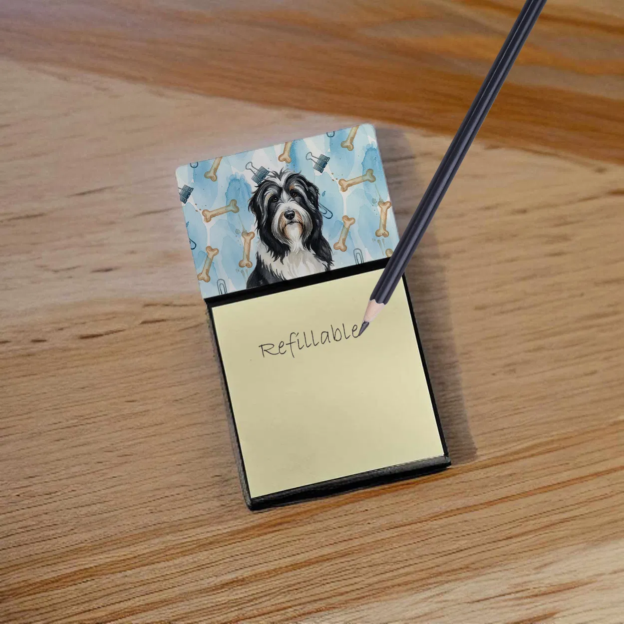 Black Bearded Collie Coworker Watercolor Sticky Note Holder Refillable Dispenser Desk Accessory 3x3 Pad Gift photo 7