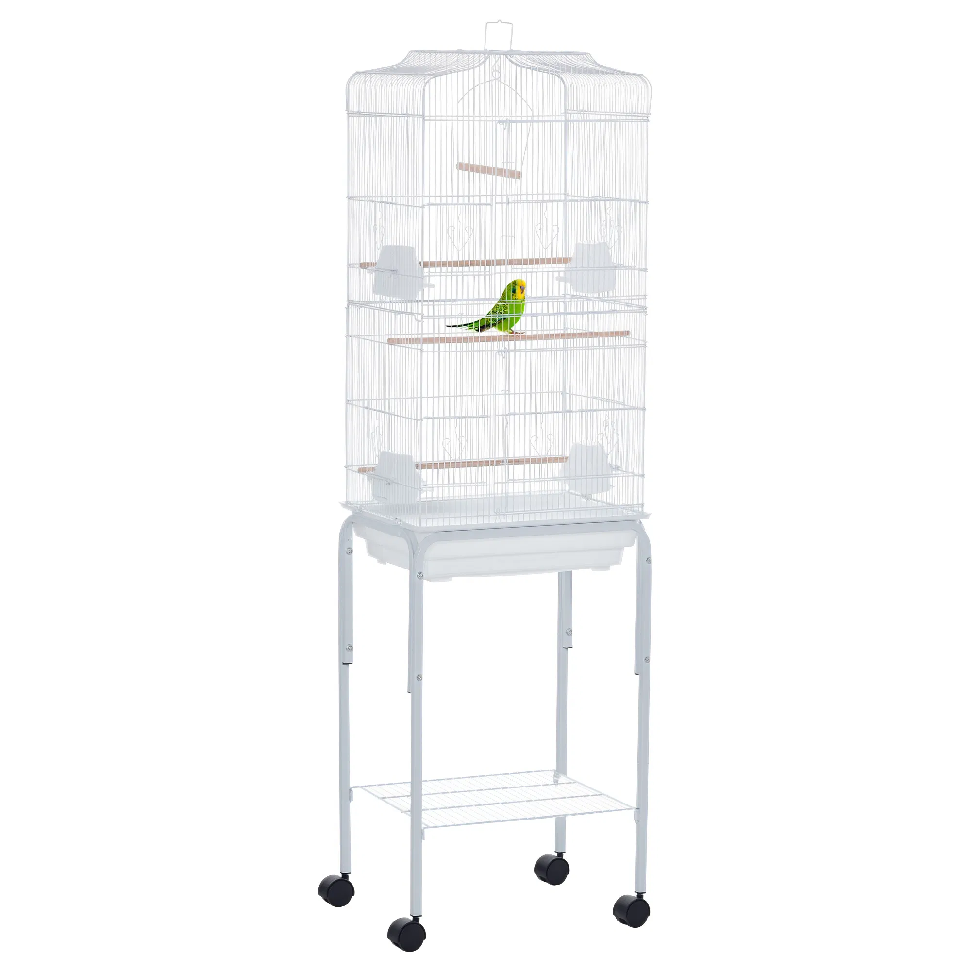 62" Rolling Bird Cage Cockatoo House Play Top Finch Pet Supply with Storage Shelf, Wheels - White photo 1