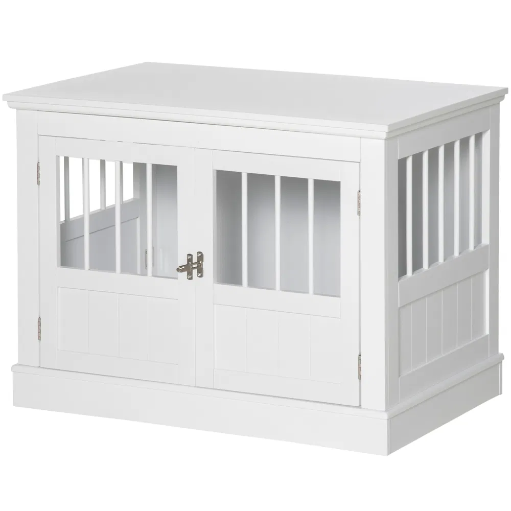 31" Dog Crate Furniture End Table with Three Doors for Small Dogs, White photo 2