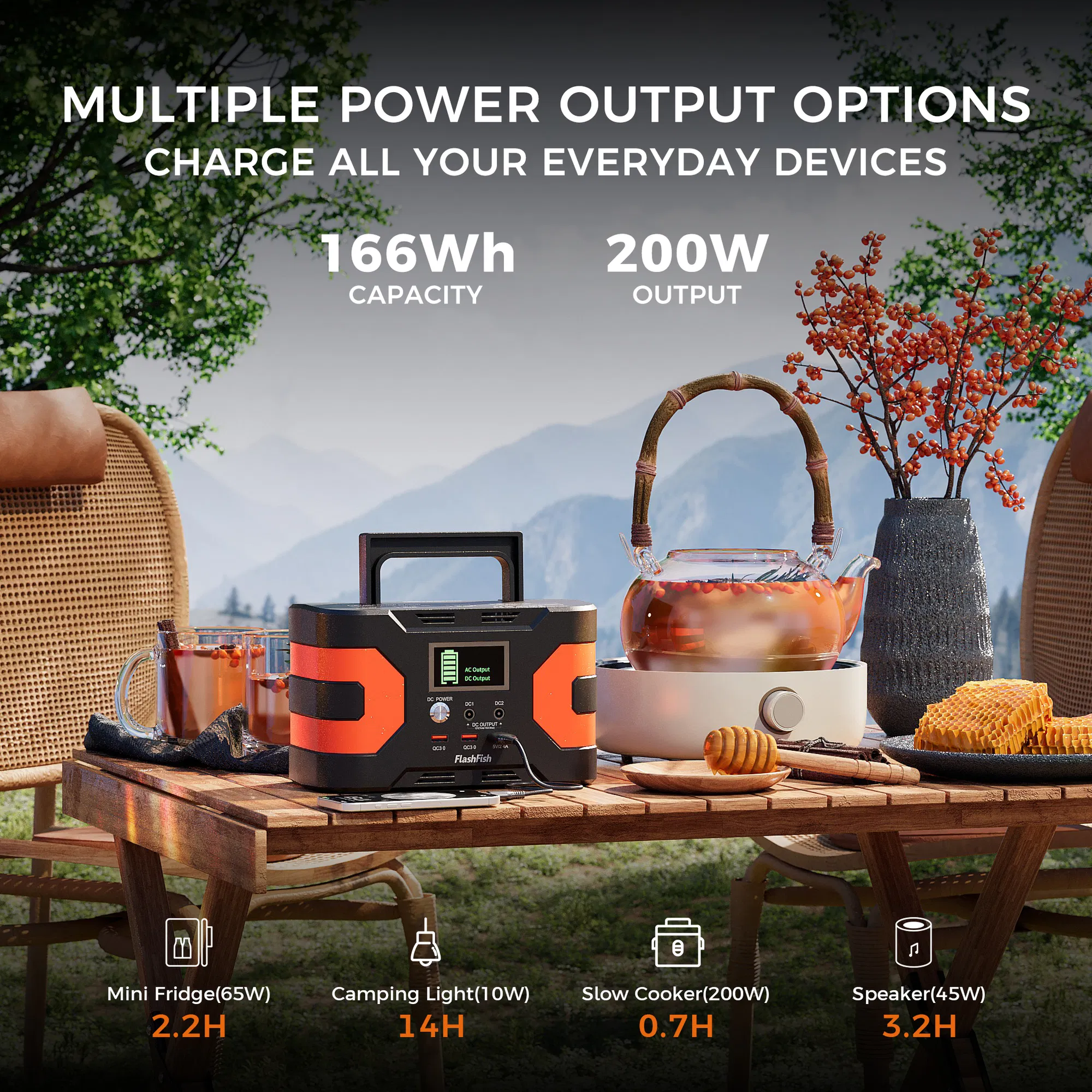 FlashFish 200W Portable Power Station, 166Wh with 230 V AC/DC/USB/Type C/LED Lights, Power Generator Battery for Camping, Travel,  Emergency Power Battery, Backup Generator for Camping, Home Emergency photo 3
