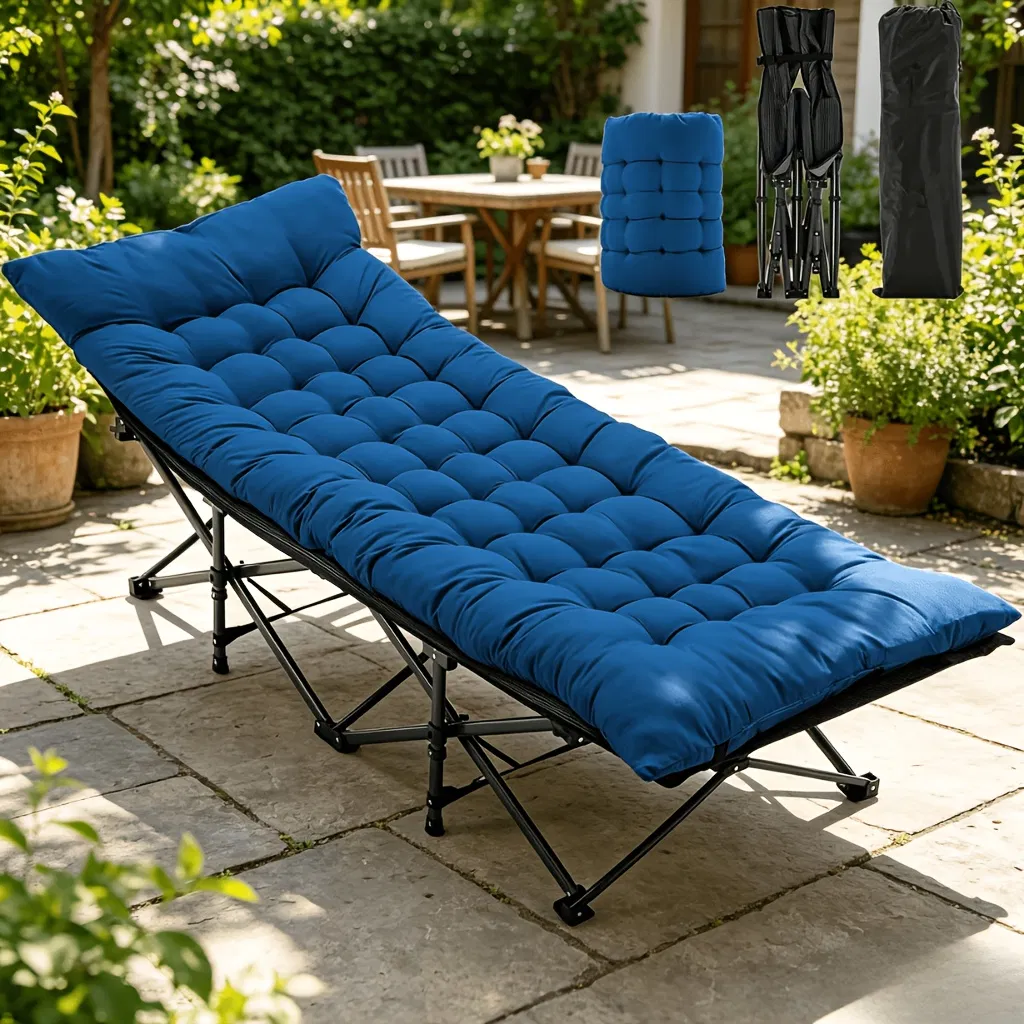 Foldable camping bed with mattress, sturdy and durable folding bed photo 2
