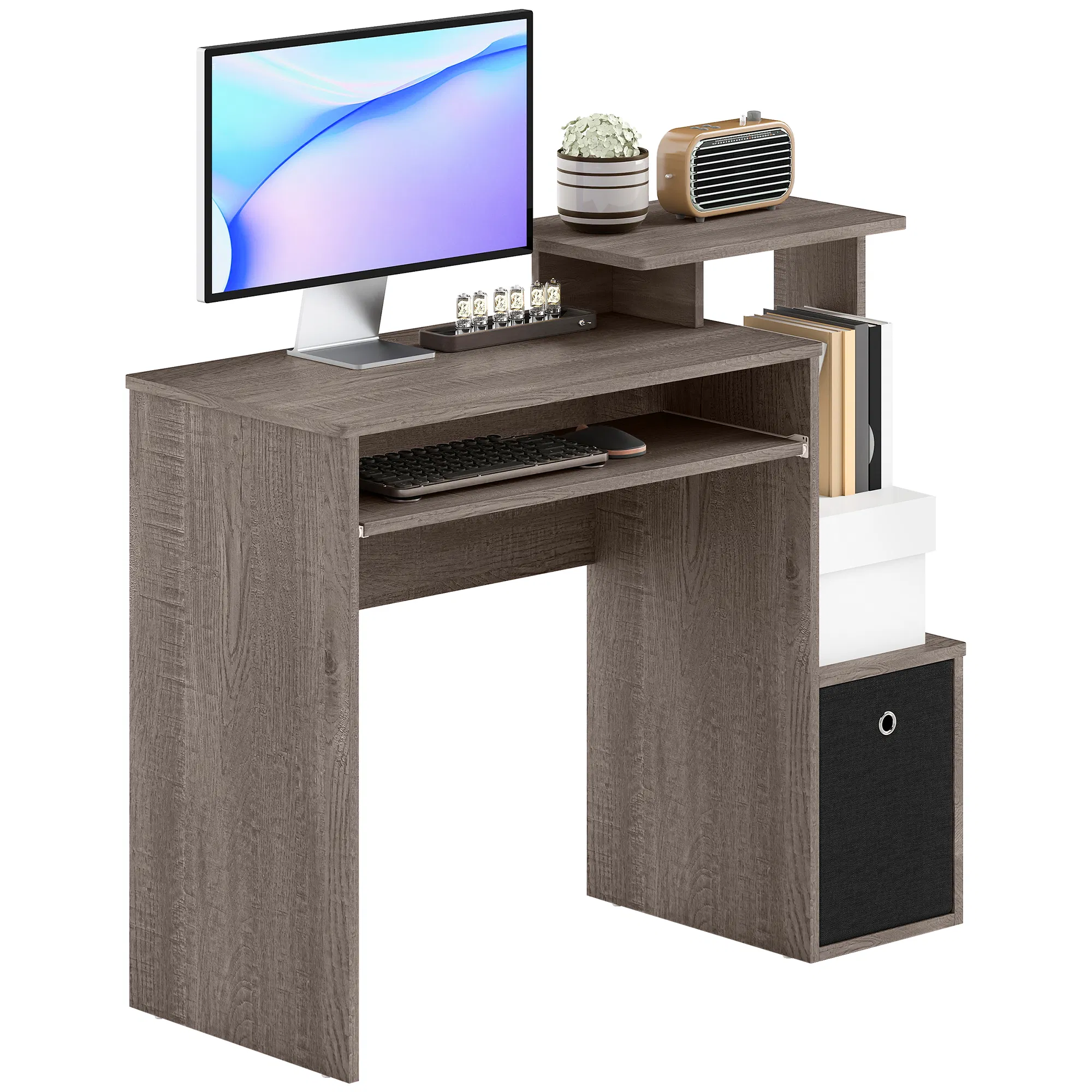 Computer Desk with Sliding Keyboard Tray Storage Drawer Shelf Home Office Workstation Grey photo 1