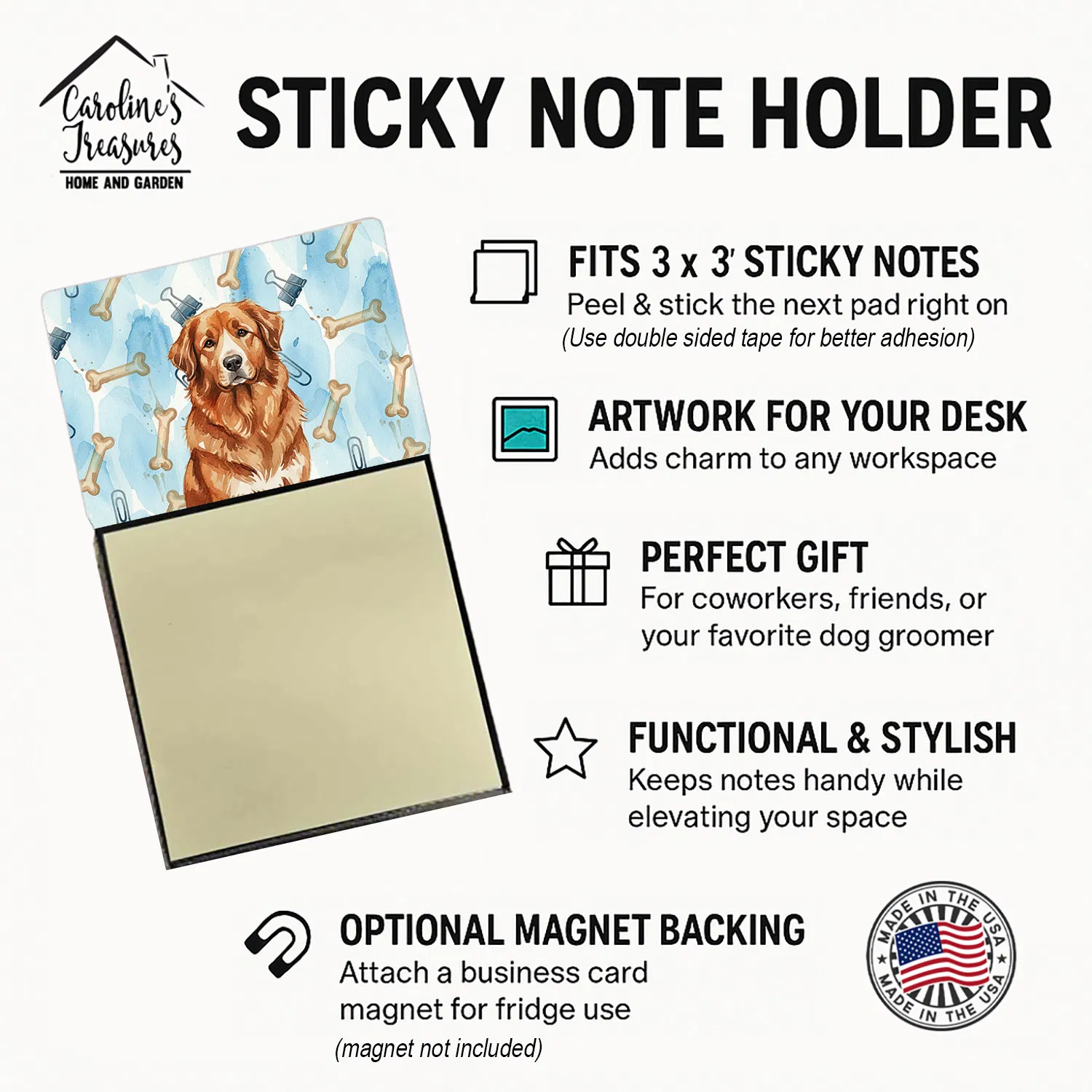 Reddish Brown Great Pyrenees Coworker Watercolor Sticky Note Holder Refillable Dispenser Desk Accessory 3x3 Pad Gift photo 7