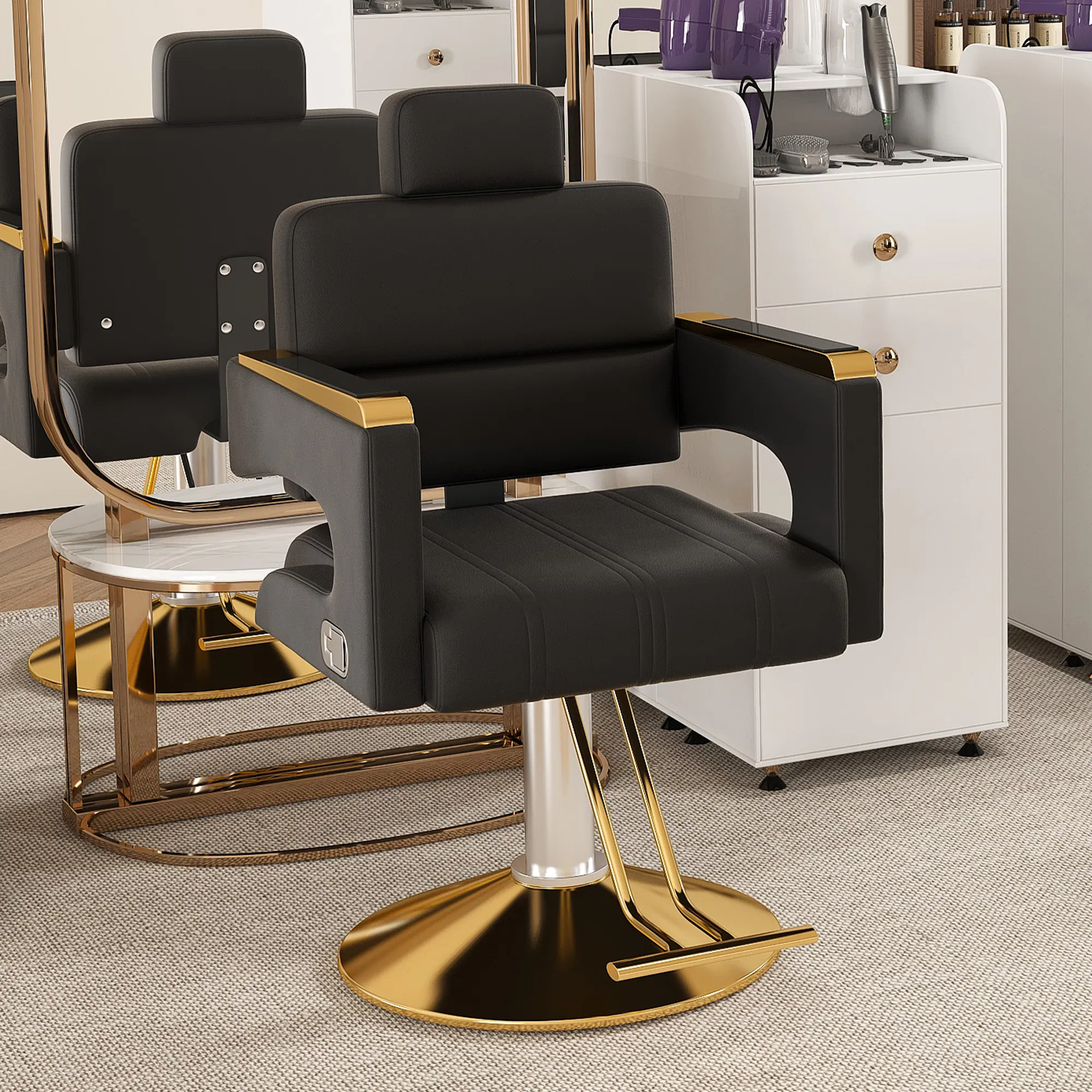 Professional Hydraulic Barber Chair - 360° Swivel with Adjustable Height, Stainless Steel Armrests & Reclining Backrest for Salon & Barber Shop photo 7