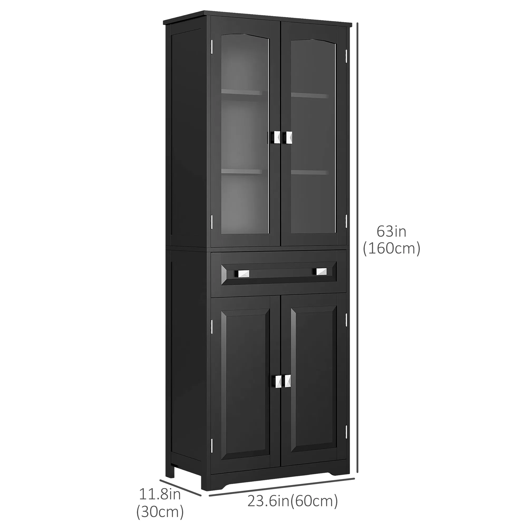 63" 4-Door Kitchen Pantry Cabinet, Freestanding Storage Cabinet Cupboard with Adjustable Shelves, Black photo 3