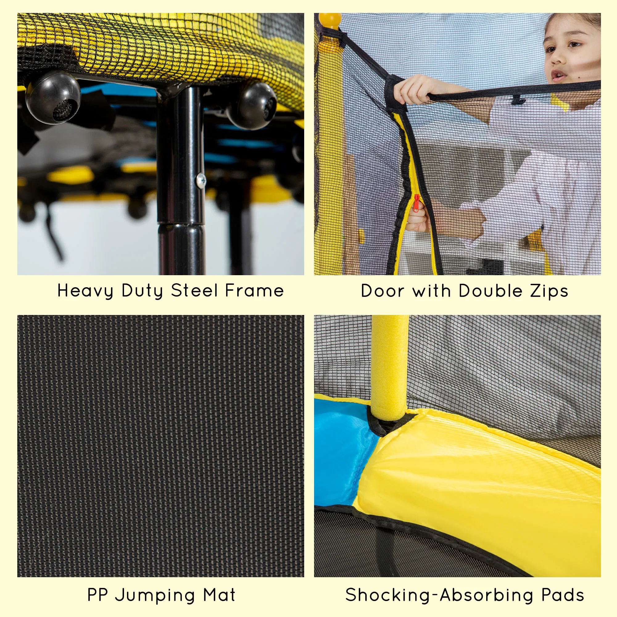 4.6FT Trampoline for Kids with Enclosure Net for Ages 3-10, Indoor Outdoor Use, Yellow photo 4