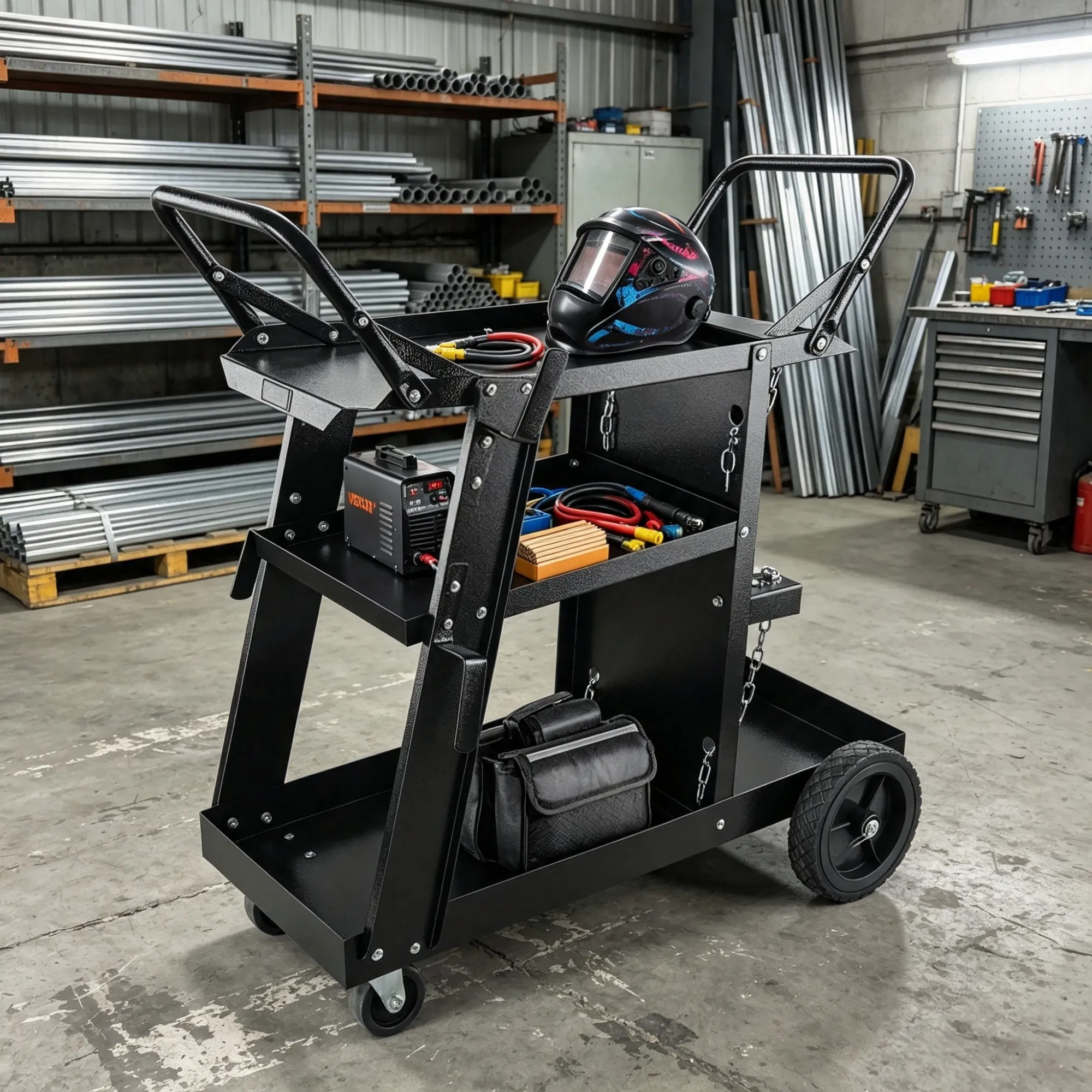 Heavy Duty Welding Cart 3-Tier, 400 Lbs Rolling Welder Cart with 360 Swivel Wheels & Tank Safety Chains for MIG TIG ARC MMA Plasma Cutter photo 6