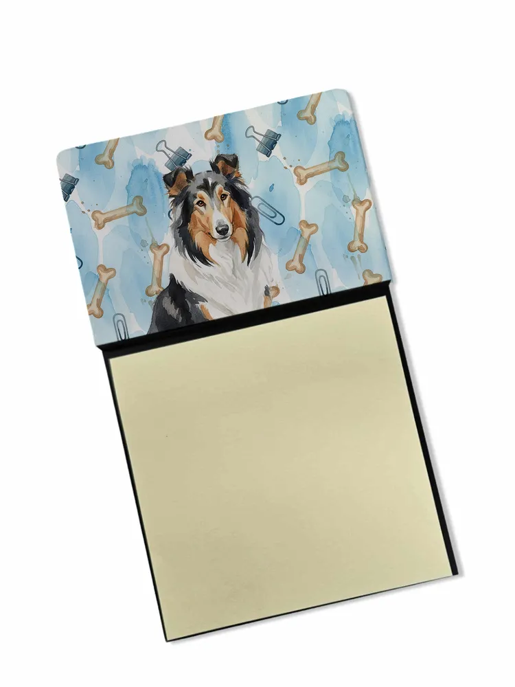 Tricolor Collie Coworker Watercolor Sticky Note Holder Refillable Dispenser Desk Accessory 3x3 Pad Gift photo 8