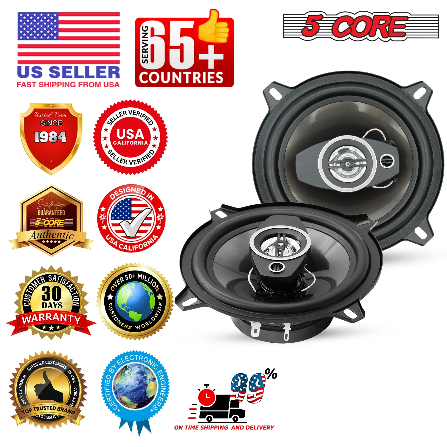 5 Core 2 Way 5" Car Stereo Speakers Pair 350W Coaxial Subwoofer w Tweeter Universal Fit Quick Deep Bass Replacement Component Speaker for Vehicle Door Side Panel photo 4