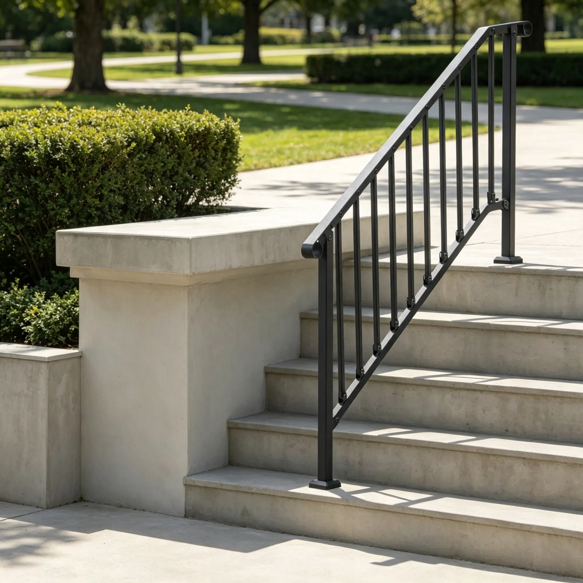 5-Step Stair Handrail Kit, Transitional Black Retro Arch Design with Installation Hardware, for Outdoor Steps, Porch & Deck photo 1