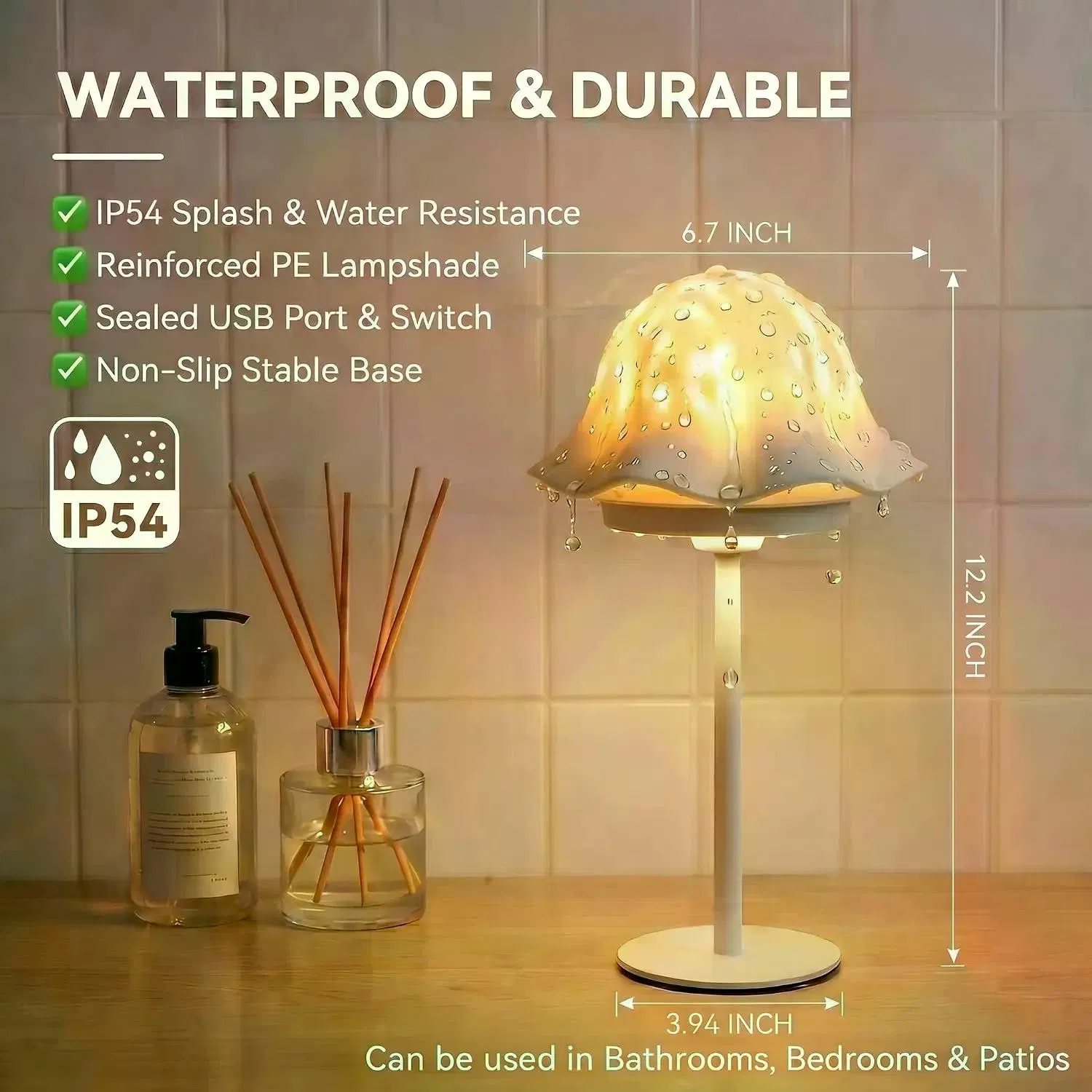 RGB Water Ripple Shower Lamp Waterproof Floral Table Lamp USB-C Rechargeable with Timer Remote Touch Control Warm Ambient Light for Bathroom Bedroom Spa Decor photo 7