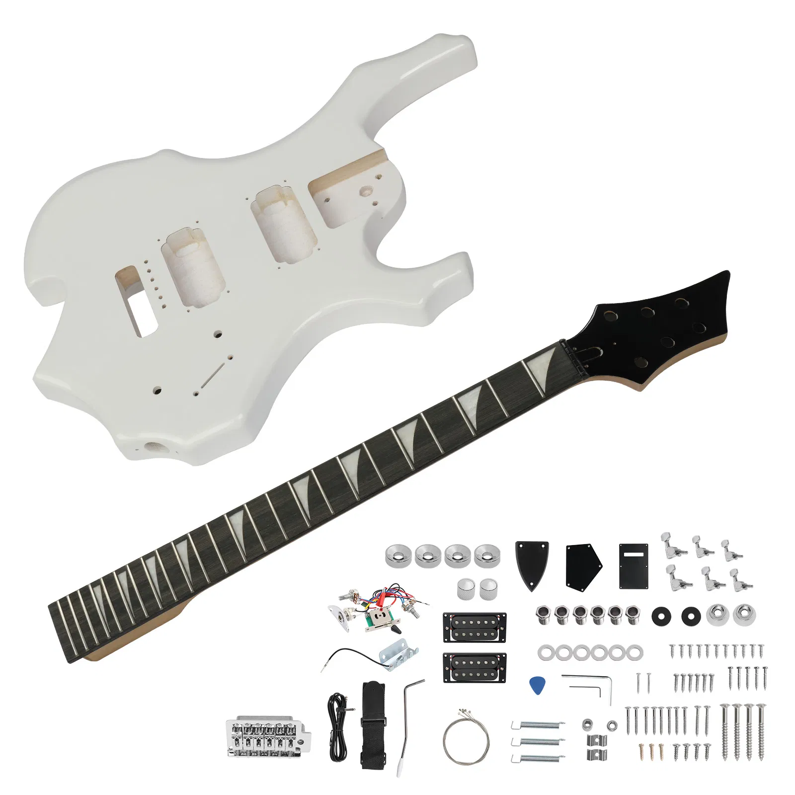 DIY 6 String Flame Shaped Style HSH Electric Guitar Kits with Mahogany Body, Maple Neck and Accessories White photo 6