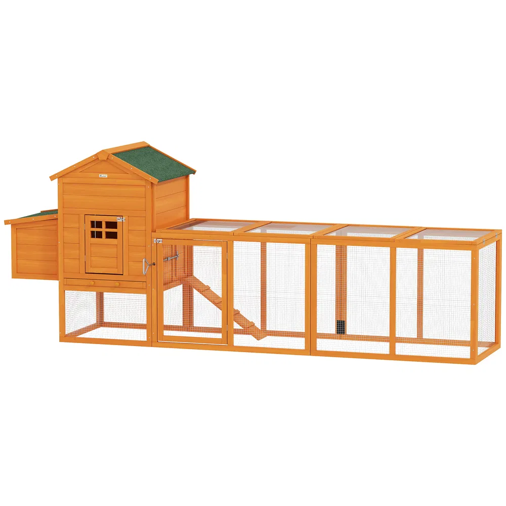 117" Extra Large Chicken Coop with Asphalt Roof, Wooden Hen House with Slide-out Tray, Quail Hutch with Nesting Box, Orange photo 2