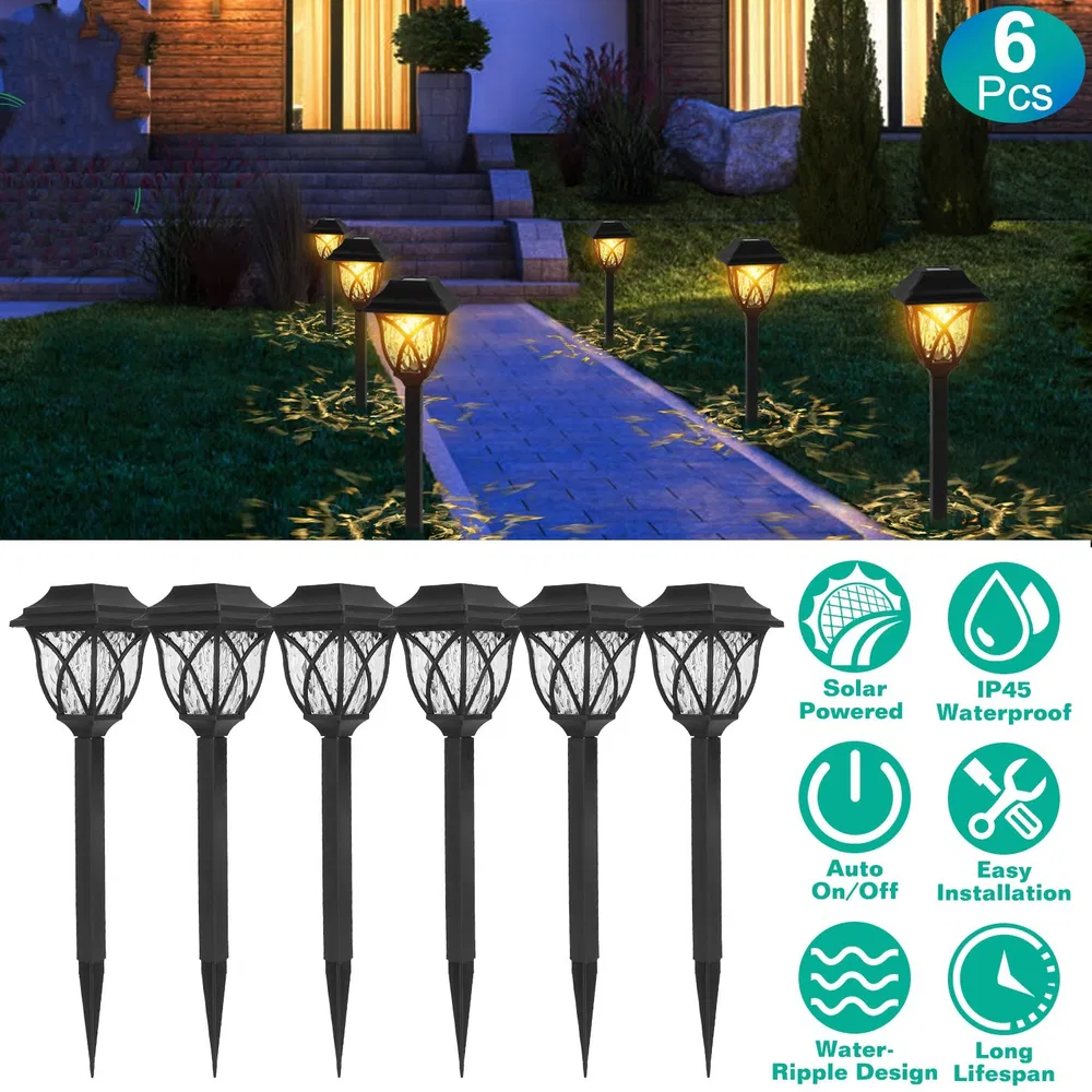 6Pack Solar Powered Stake Light Outdoor Decorative Landscape Lamp IP45 Waterproof Auto On Off Outdoor Light for Pathway Garden Yard Patio photo 2