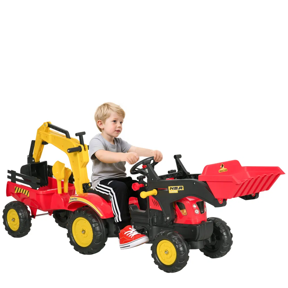 3 in 1 Kids Ride On Excavator Toy with 6 Wheels, Bulldozer with Controllable Cargo Trailer & Easy Pedal Controls photo 2