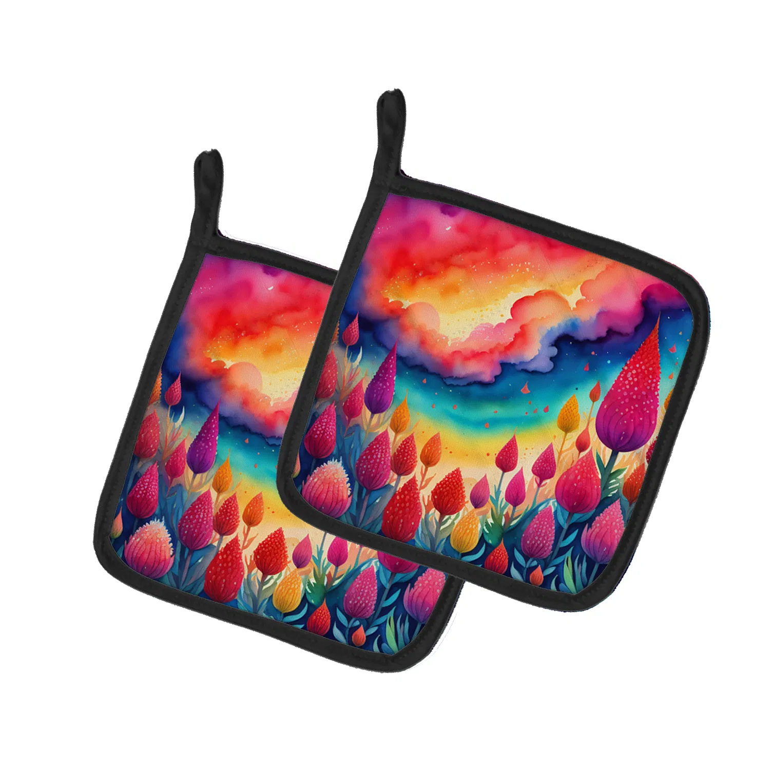 Colorful Celosia Pair of Pot Holders Kitchen Heat Resistant Pot Holders Sets Oven Hot Pads for Cooking Baking BBQ, 7 1/2 x 7 1/2 photo 1