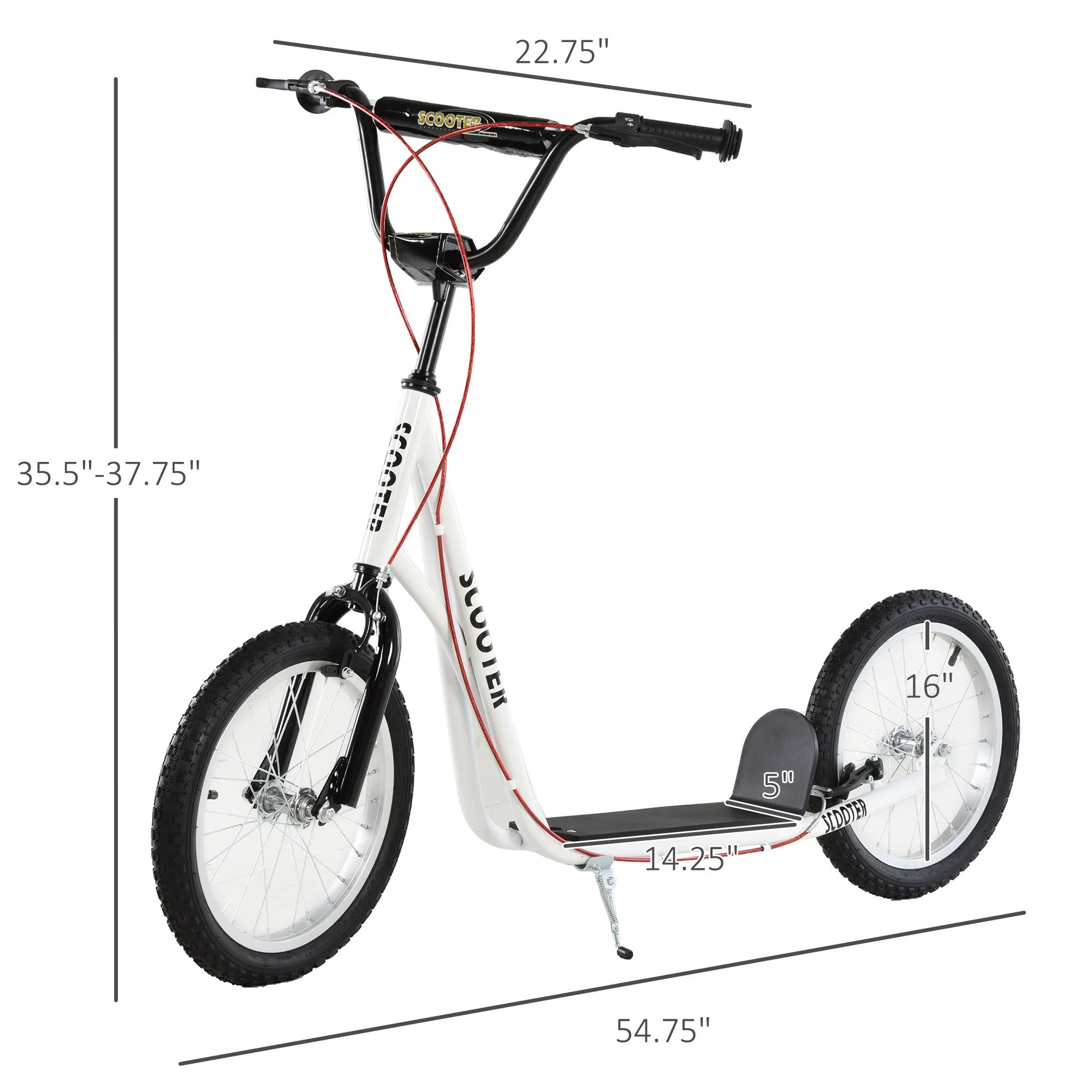 Kids Kick Scooter for 5+ Year Old, Kids Ride on Toy w/ 16'' Inflatable Wheel Dual Brakes, White photo 4
