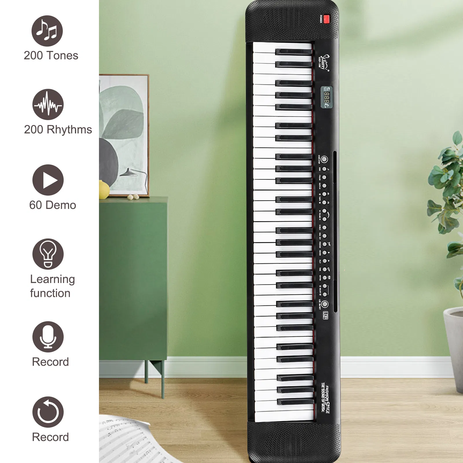 [Do Not Sell on Amazon] GEP-109 61 Key Lighting Keyboard with Piano Stand, Piano Bench, Built In Speakers, Headphone, Microphone, Music Rest, LED Screen, 3 Teaching Modes for Beginners photo 2