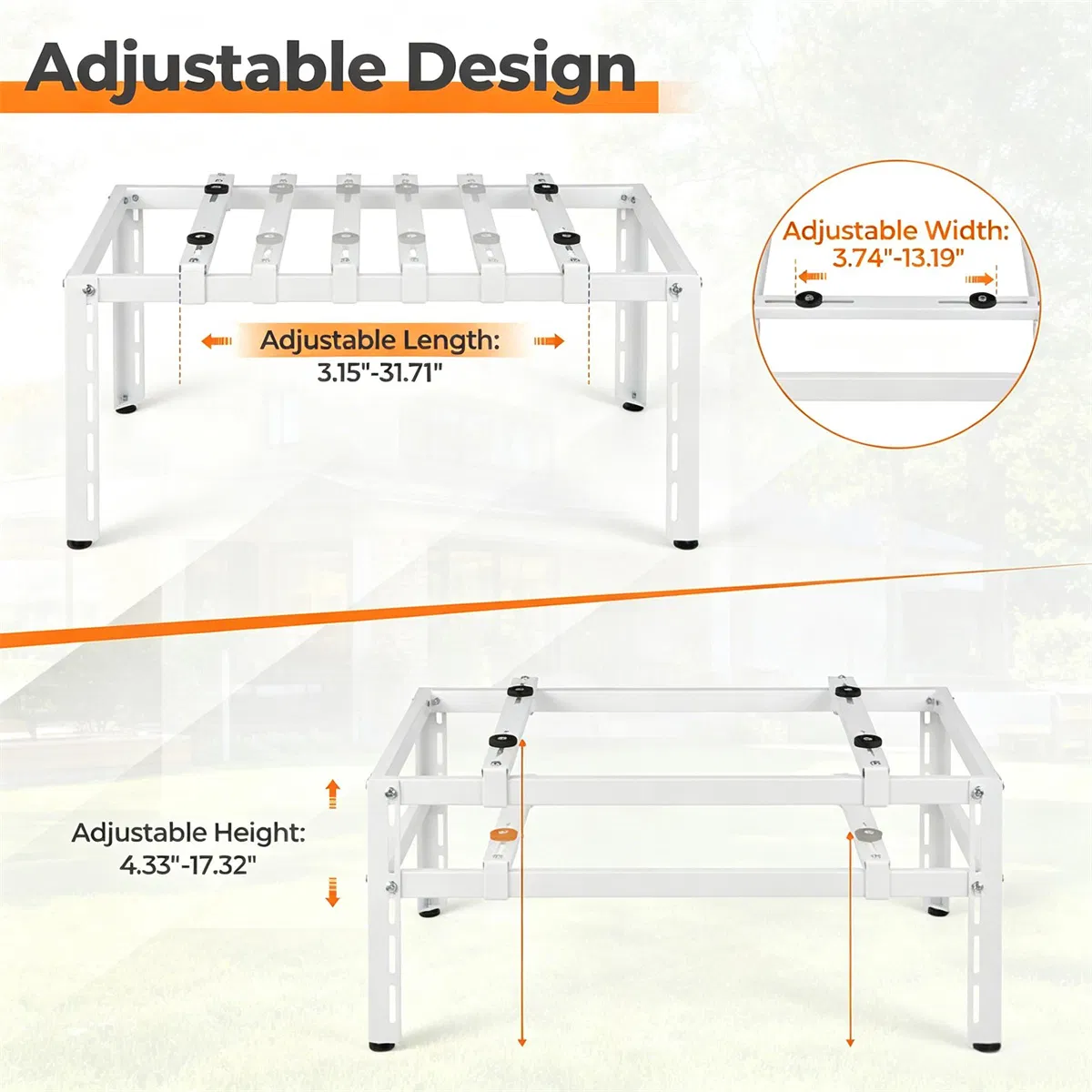 Adjustable Mini Split Ground Stand, 400 lbs Heavy Duty AC Condenser Stand for 900036000 BTU Ductless Heat Pump, Anti-Vibration Outdoor Support Bracket - White photo 2