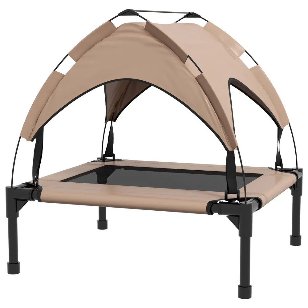 Raised Dog Bed Cooling Dog Cot w/ Canopy Washable Breathable Mesh, for Small and Medium Dogs, Coffee photo 2