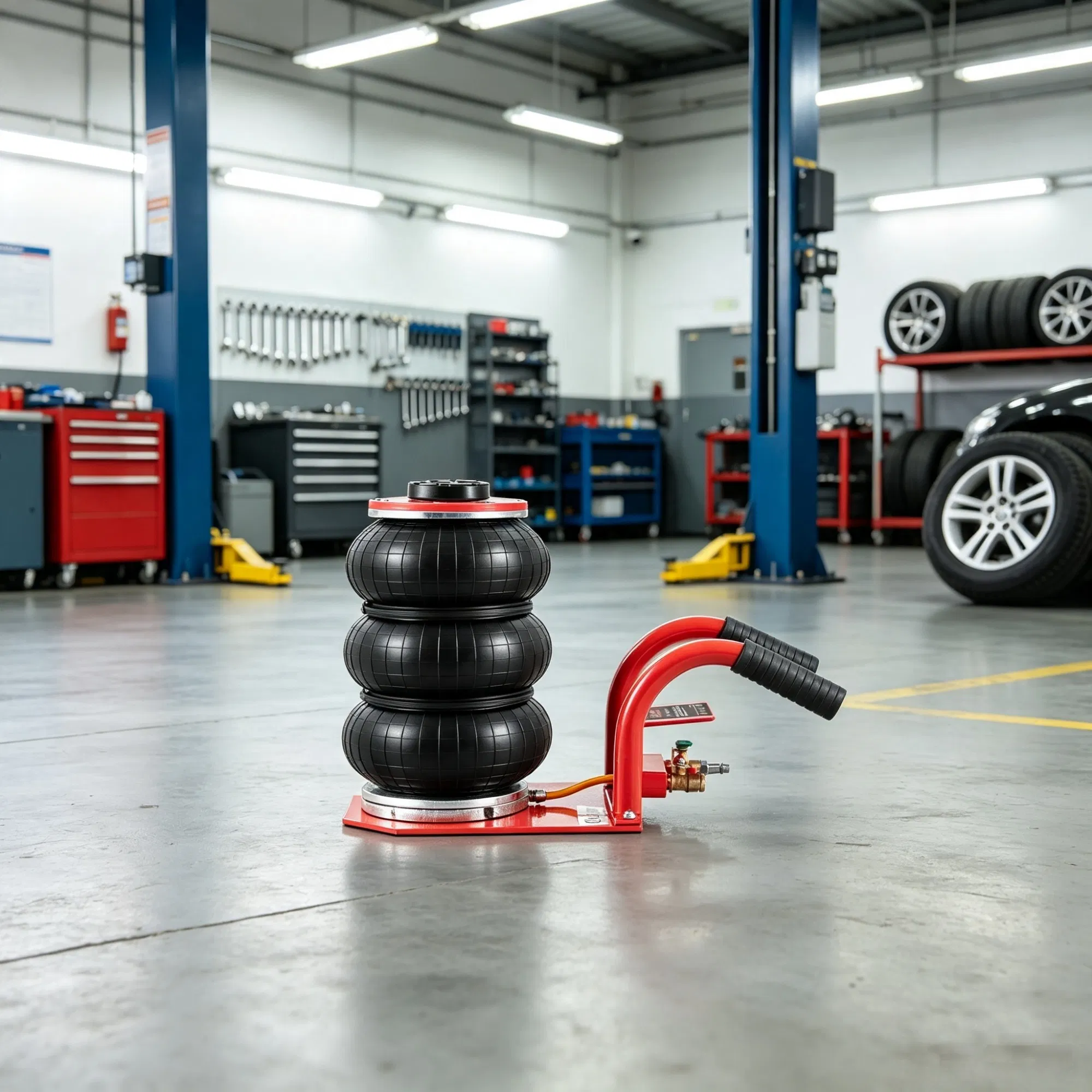 3 Ton/6600 lbs Triple Bag Air Jack with Six Steel Pipes, 17.7" Fast Lifting Pneumatic Jack with Side Handles, 3-5s Lift, Red, for Car & Garage Repair photo 1