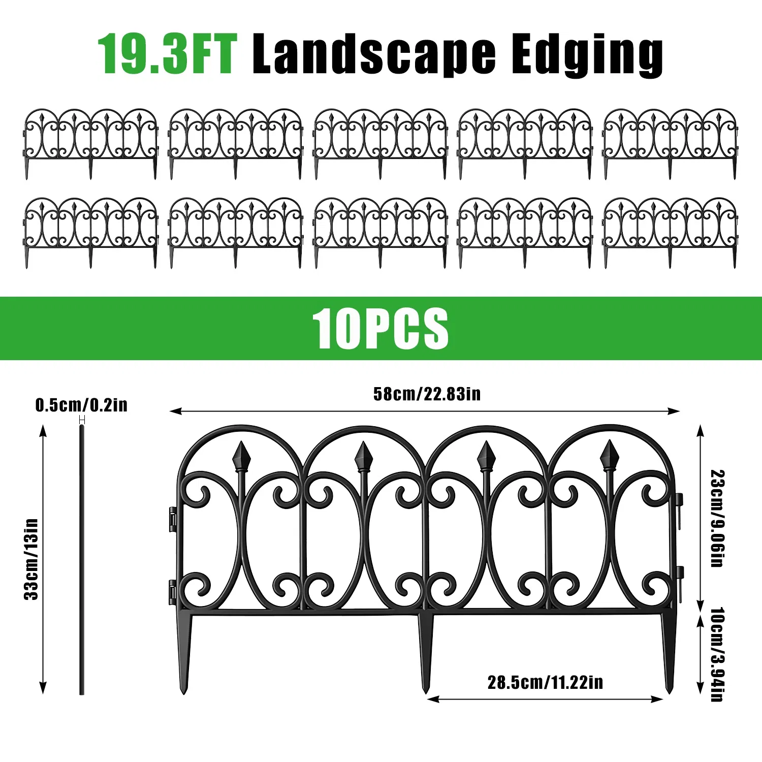10 Pack Flexible Garden Edging, 19.3FT Interlocking PP Landscape Border with Angle Adjustable Panels, Weather Resistant No Dig Lawn Fence for Flower Bed Pathway Yard Decor photo 5