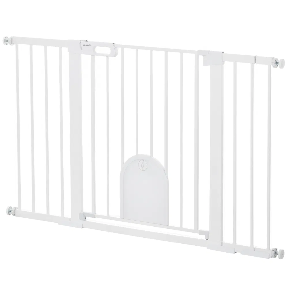 30"-52" Extra Wide Pet Gate Barrier with Small Door, 30"H Dog Gate with Safety Gate Barrier, Stair Pressure Fit, White photo 2