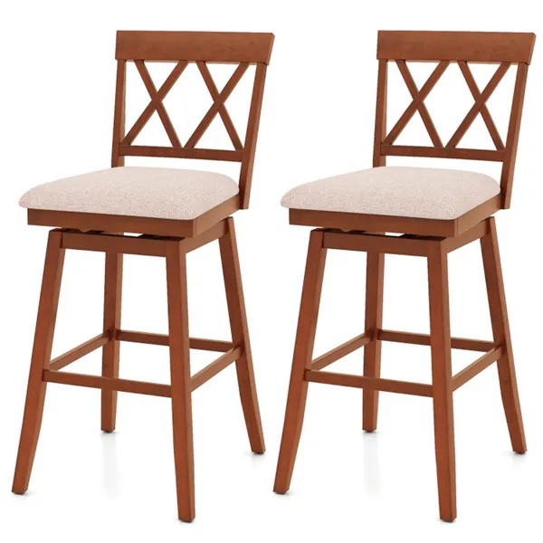 2-Pack 29" Swivel Bar Stools - Solid Rubber Wood Frame, Ergonomic Curved Backrest photo 1