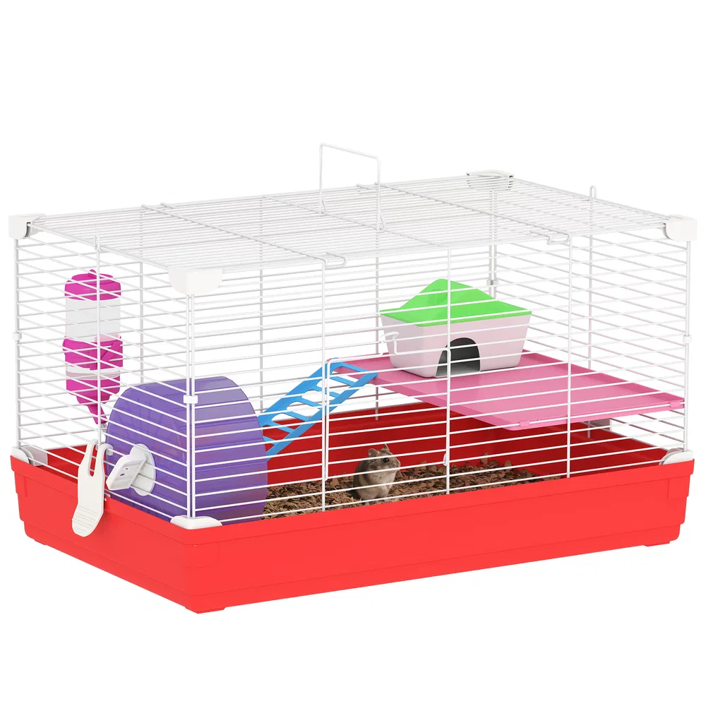 18.5'' Hamster Cage with Exercise Wheel and Water Bottle Dishes, Rat House and Habitats 2 Storey Design, Red photo 2