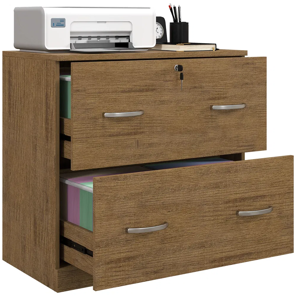 2 Drawer File Cabinet with Lock, Office Filing Cabinet, Hanging Bar for Letter Size, Home Office, Light Brown photo 2