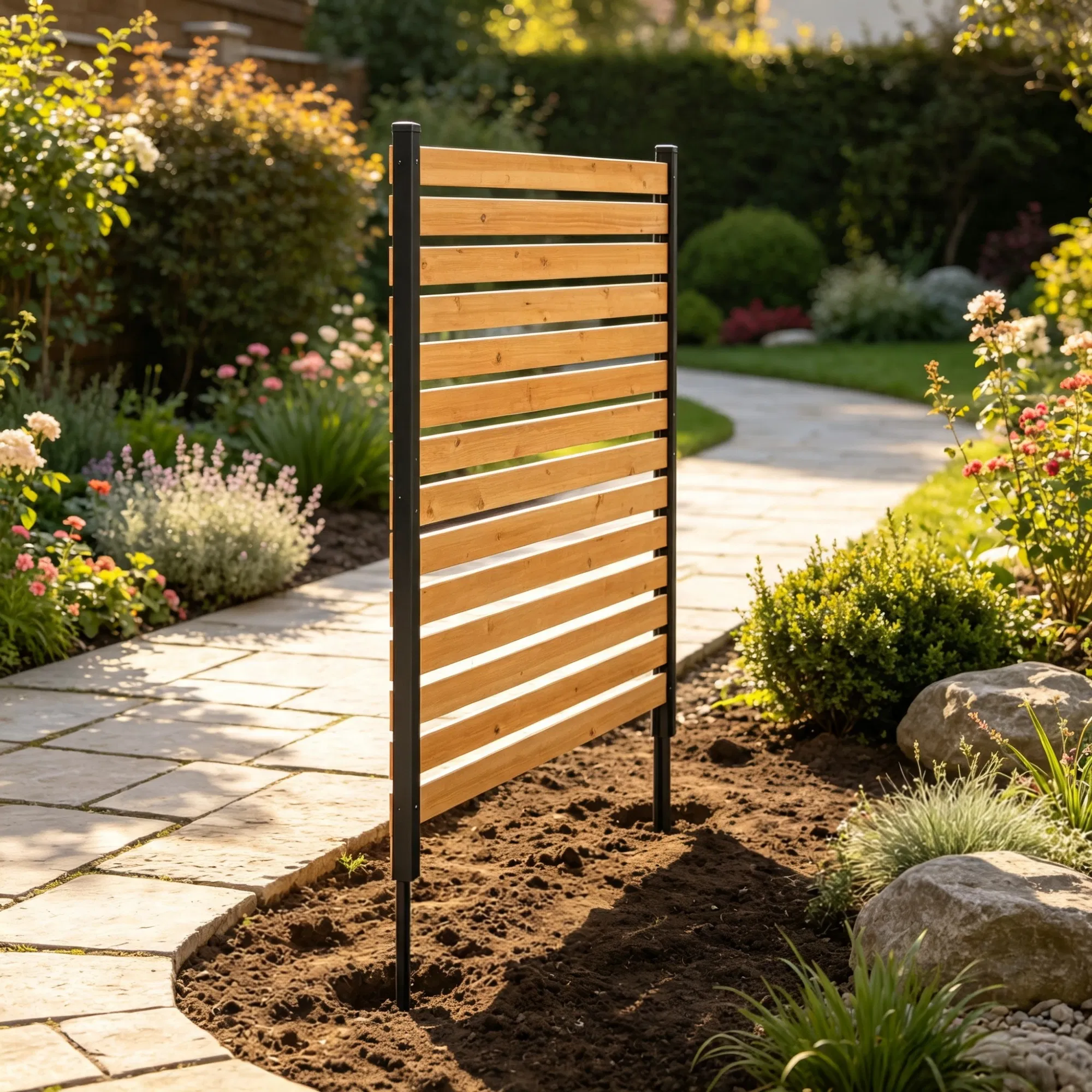 39" W x 61" L Wood Privacy Fence Panel, AC & Pool Equipment Screen with Metal Stakes, Easy DIY Installation, for Garden & Outdoor Use photo 6