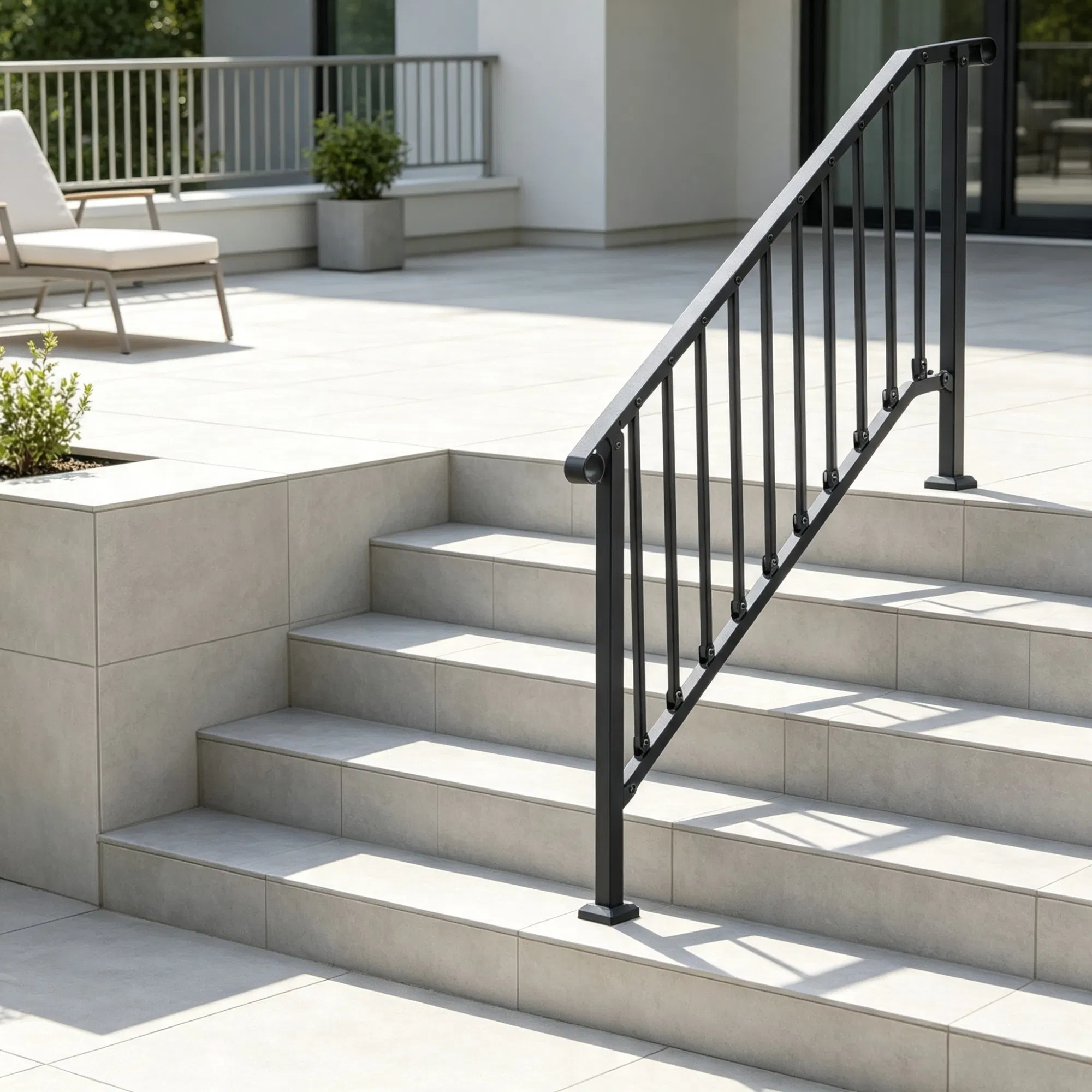 5-Step Stair Handrail Kit, Transitional Black Retro Arch Design with Installation Hardware, for Outdoor Steps, Porch & Deck photo 3