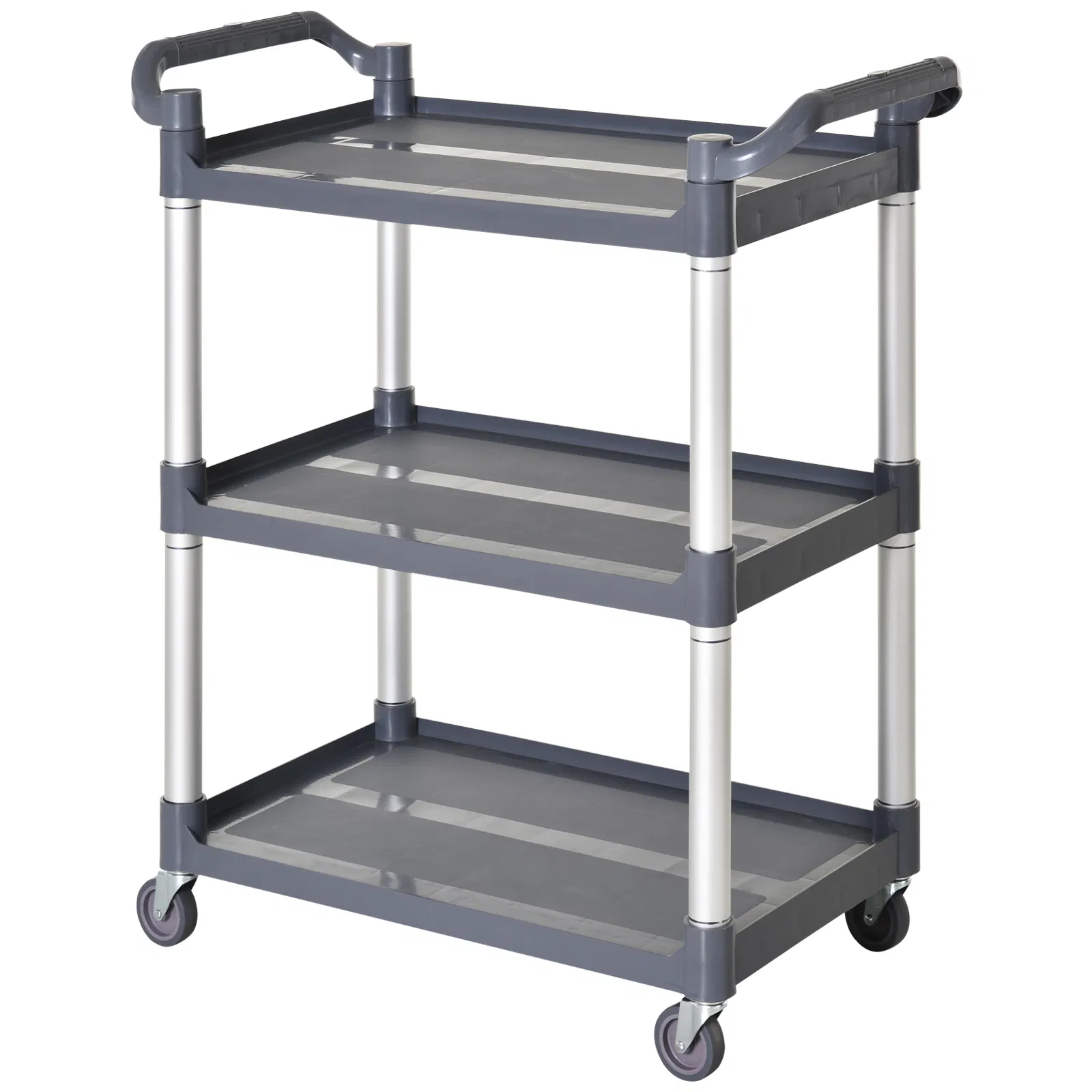 3-Tier Utility Cart Large Rolling Storage Trolley with 3 Shelves Metal Clean Service Cart, Restaurant, Hotel, Livingroom, Silver and Grey photo 1