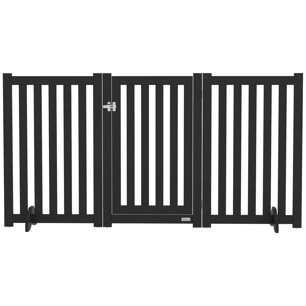 3-Panel Foldable Dog Gate with Feet for Medium Dogs and Below, Black photo 2