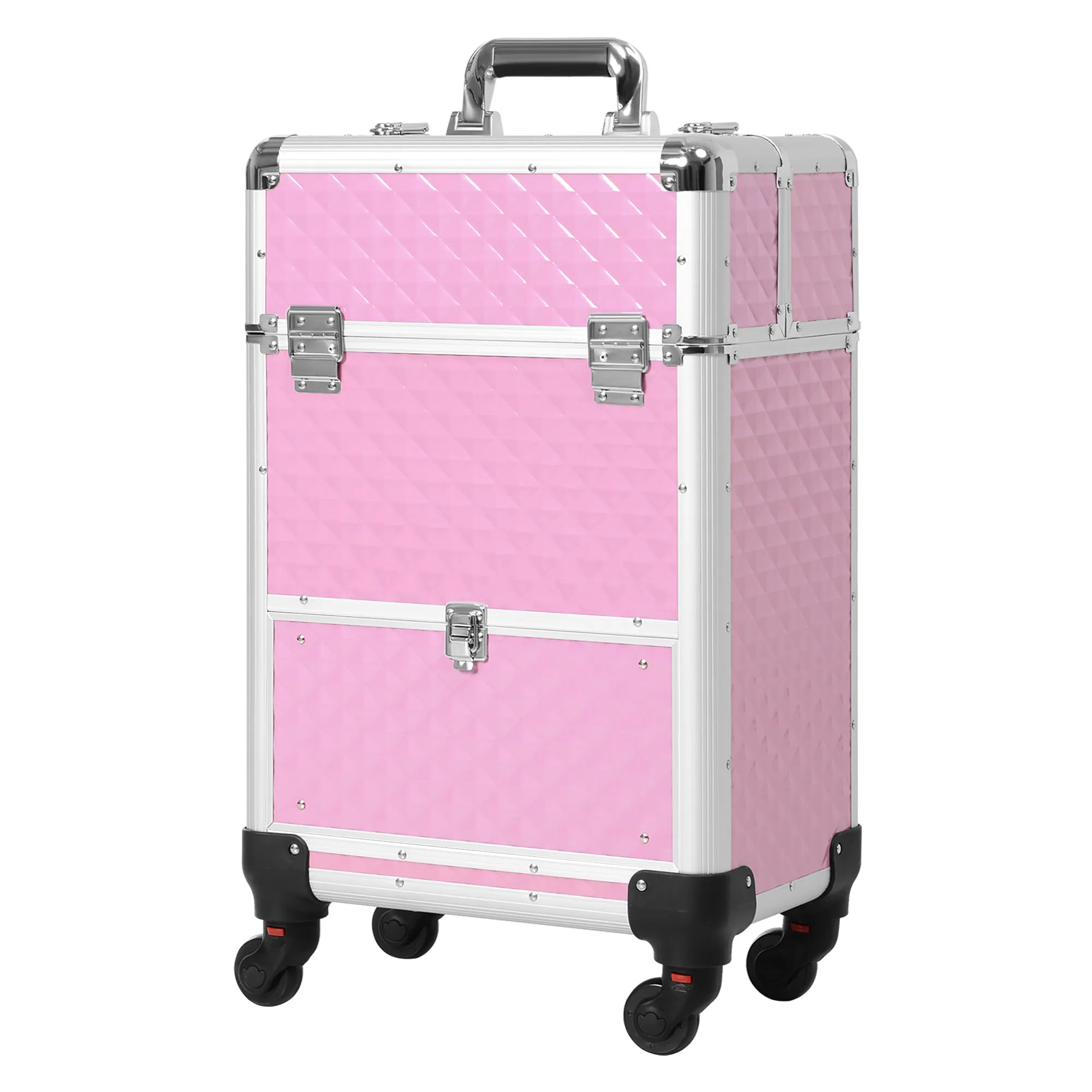 Makeup Train Case Portable Aluminum Rolling Cosmetic Organizer Trolley 4 Wheels Pink Salon Beauty Jewelry Storage photo 1