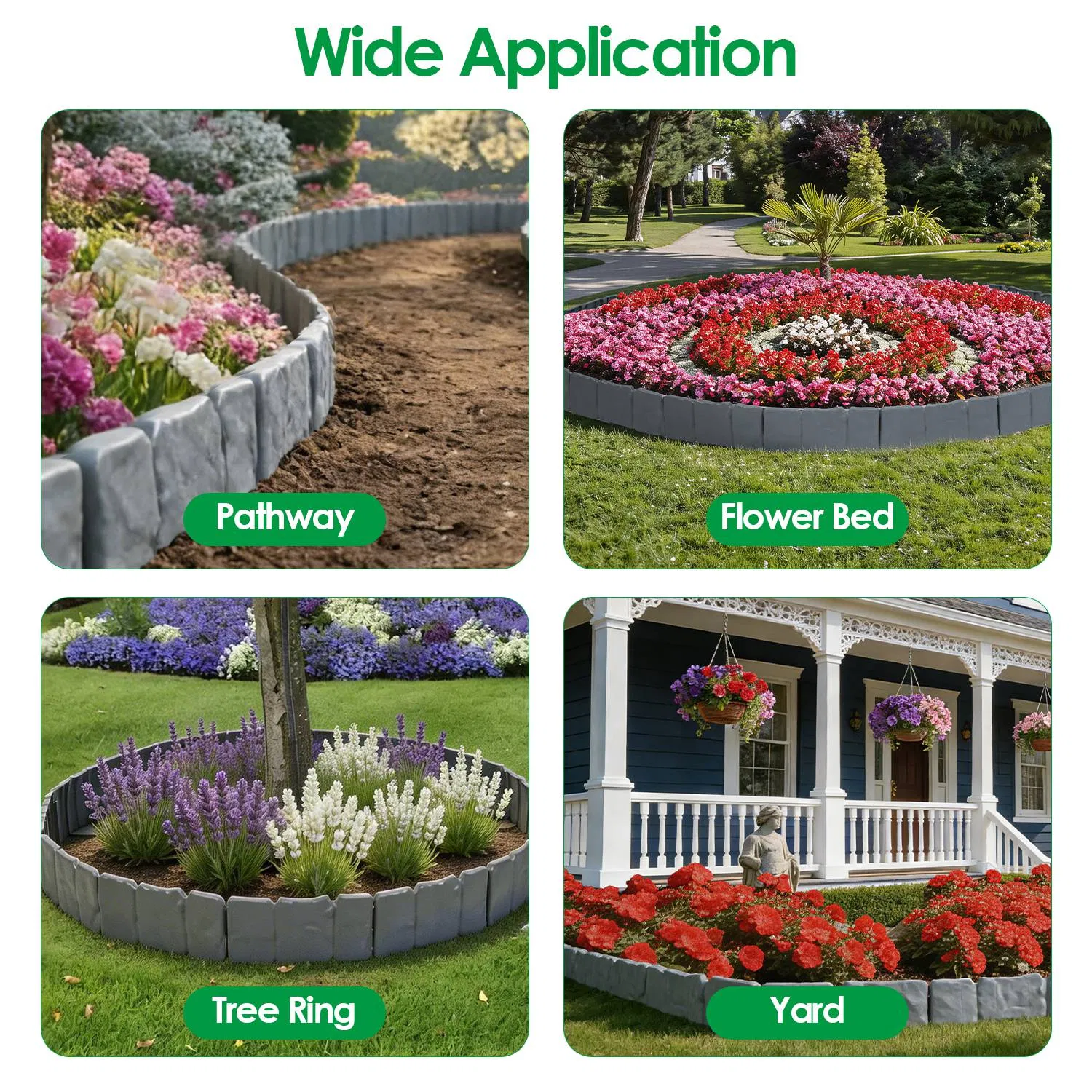 Flexible Cobblestone Landscape Edging, Weather Resistant PVC Garden Border Edging with Spikes & Shovel, Interlocking No Dig Lawn Edging for Yard Flower Bed Pathway photo 6