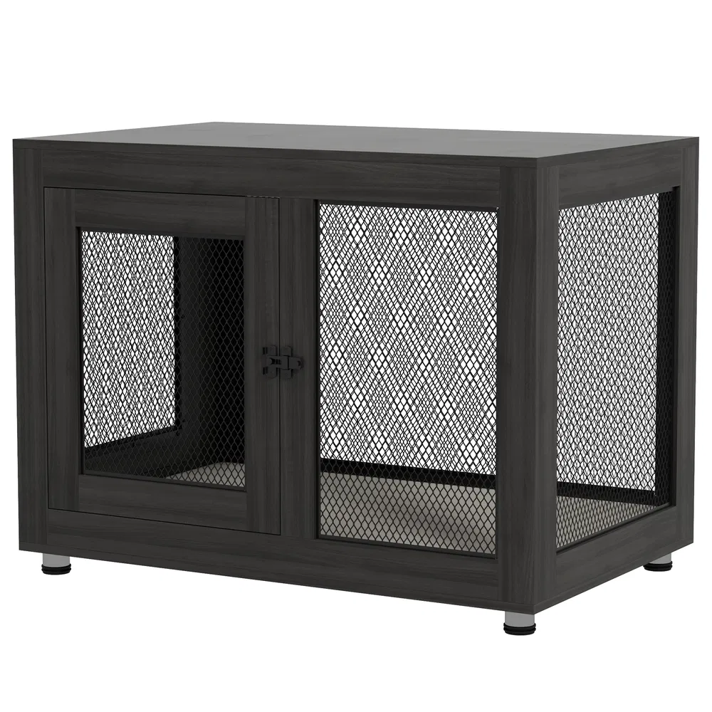 Pet Crate End Table with Water-resistant Cushion or Large Medium Dogs, Black photo 2