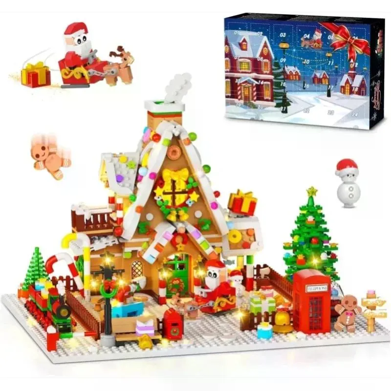 1642-Piece Mini Gingerbread House Advent Calendar, 3.6mm Building Block Christmas Countdown Set with Warm LED Lights, 24-Day Holiday Village Gift photo 7