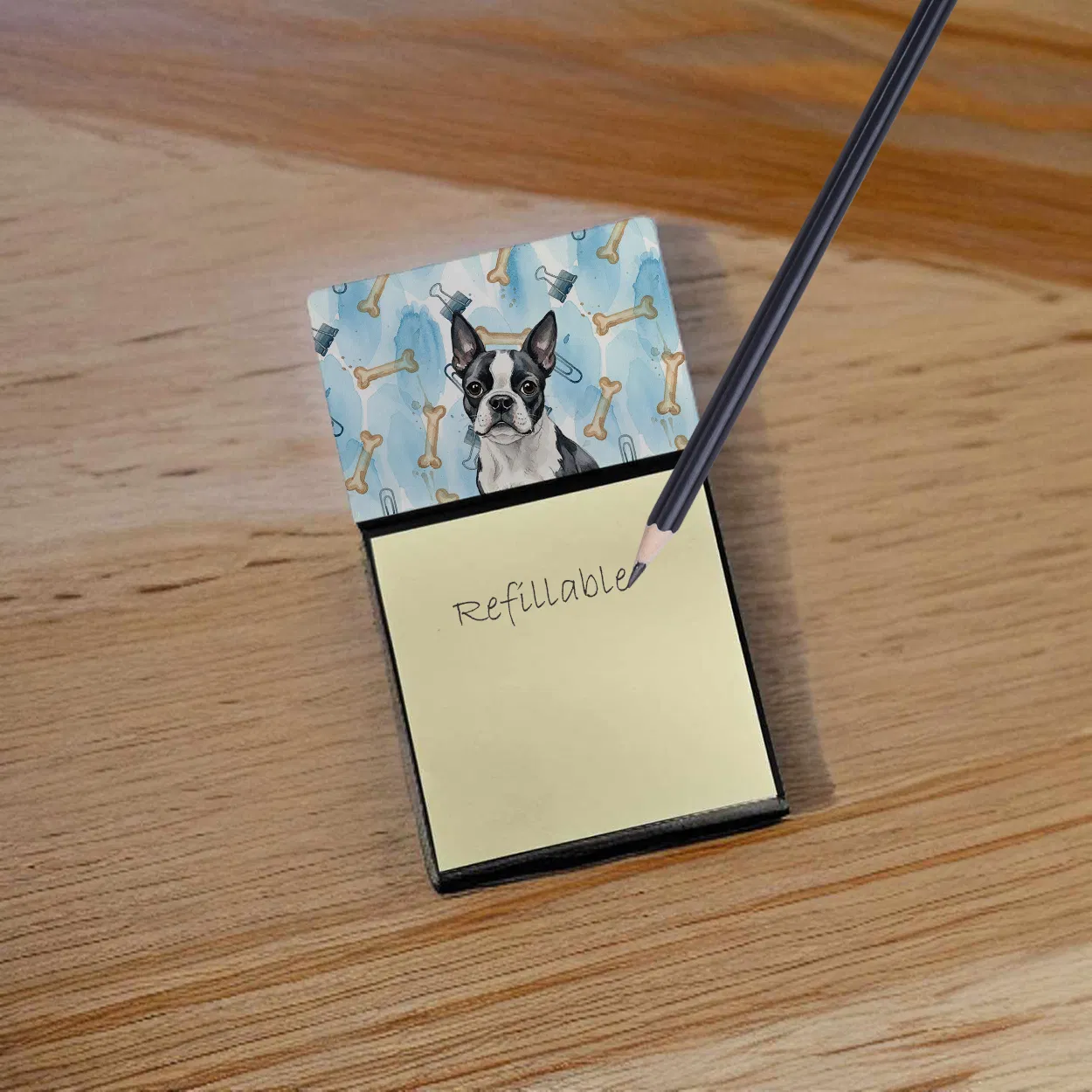 Boston Terrier Coworker Watercolor Sticky Note Holder Refillable Dispenser Desk Accessory 3x3 Pad Gift photo 6