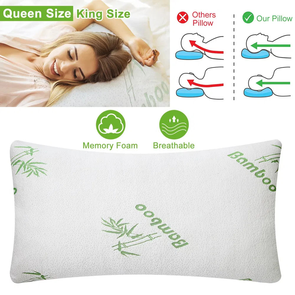Bamboo Memory Foam Pillow Hypoallergenic Bed Pillow For Head Neck Rest Sleeping Shredded Pillow With Washable Cover [Queen Size] photo 7