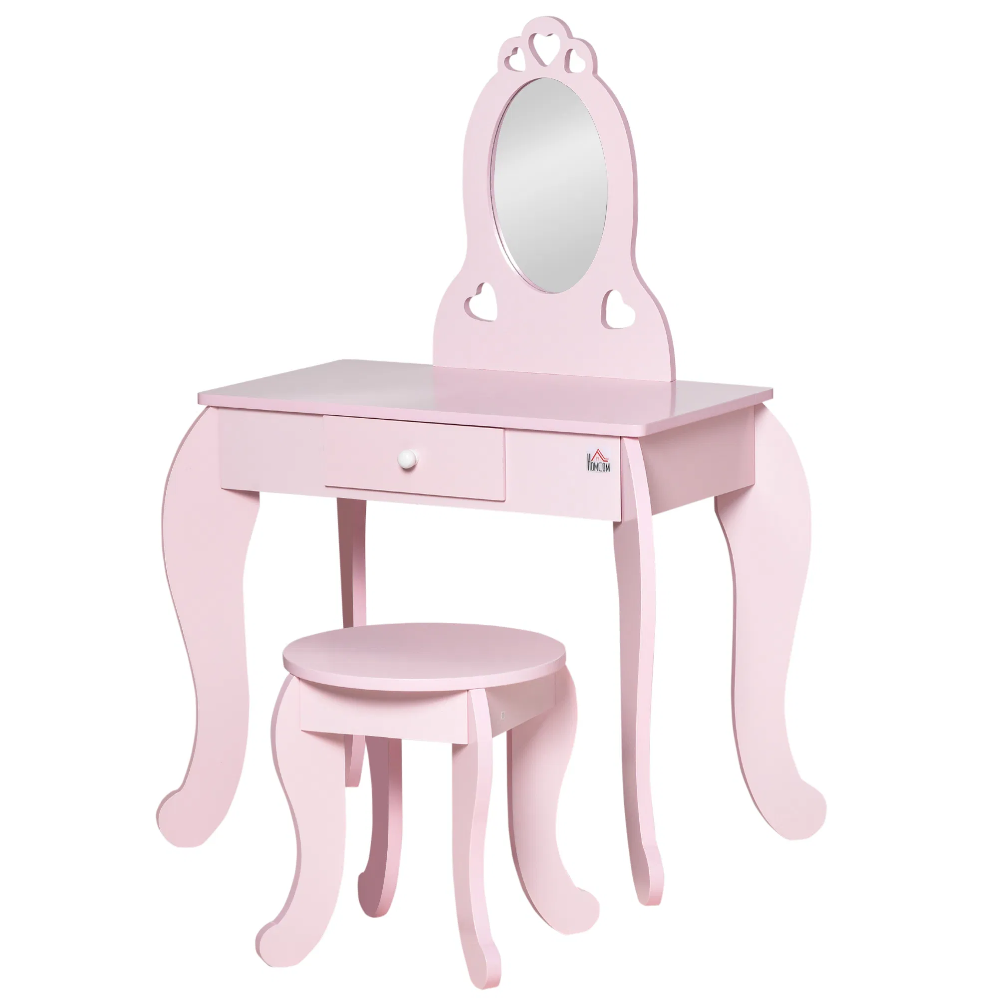Kids Vanity Table Set with Mirror and Stool, Drawer, for 3-6 Years, Pink photo 1